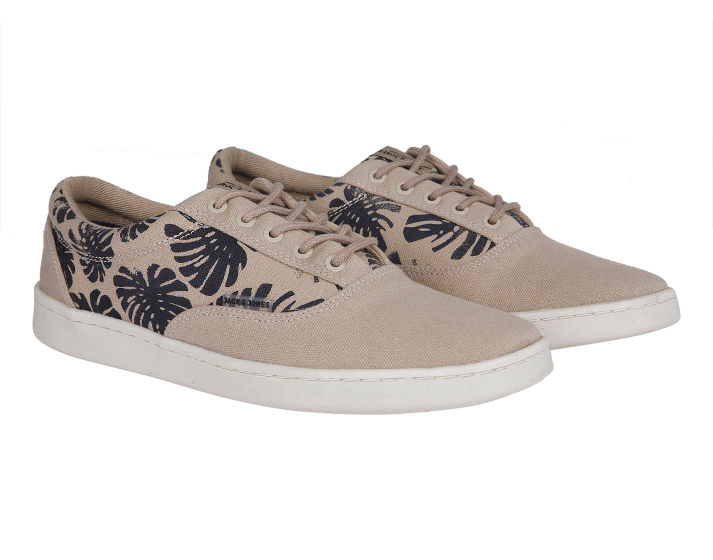 Beige Tropical Print Canvas Trainers