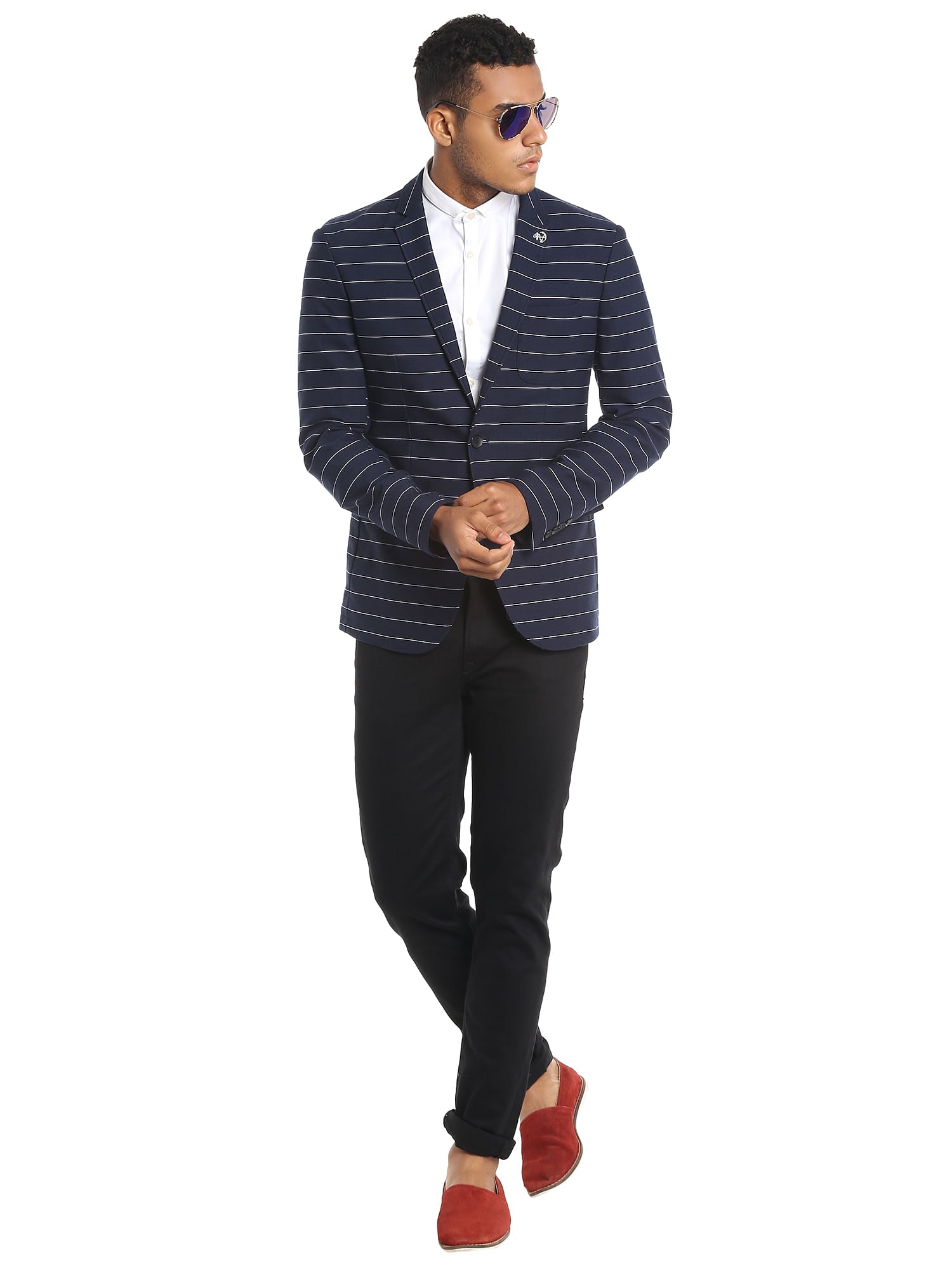 Navy Blue Striped Blazer