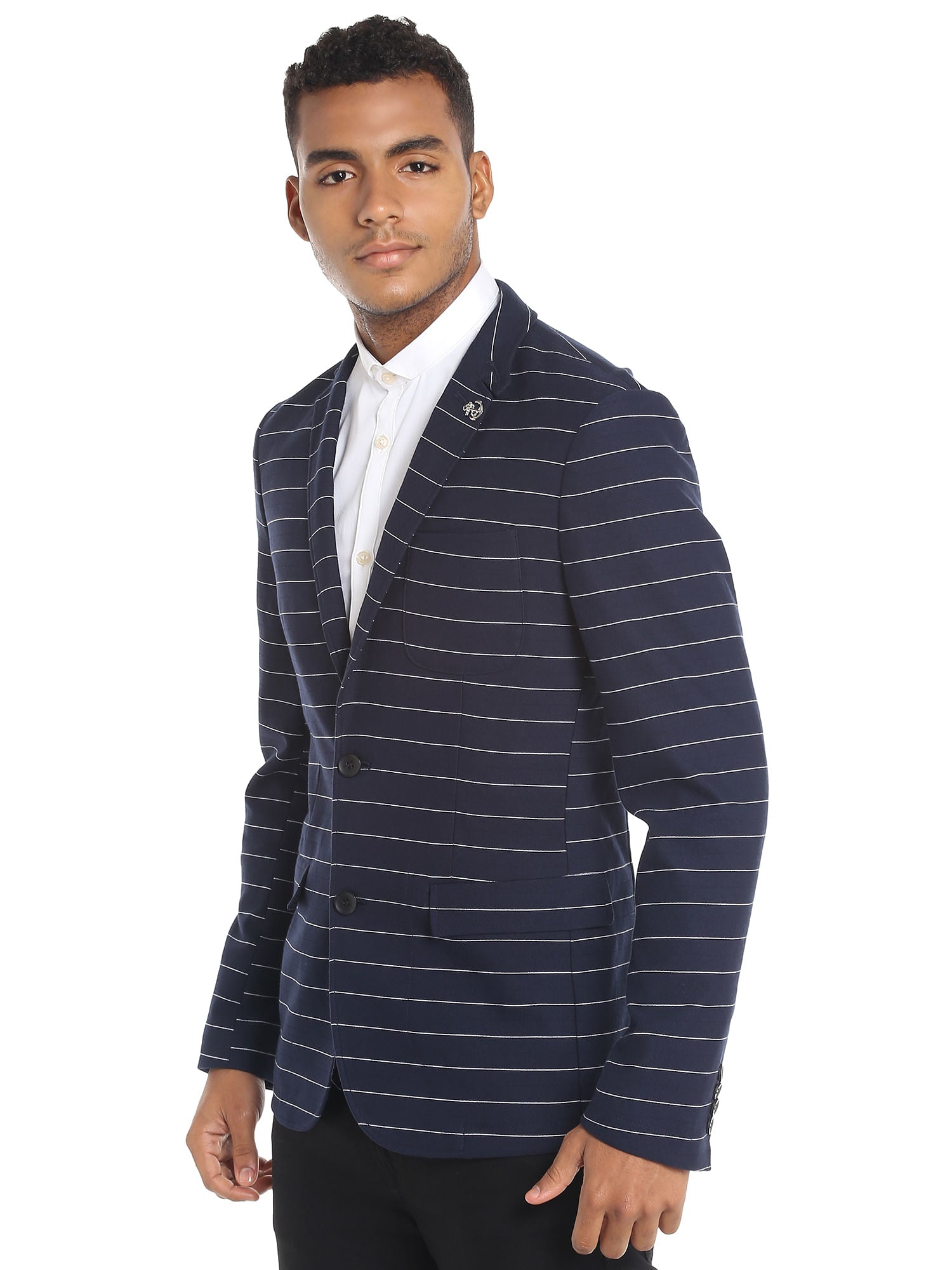 Navy Blue Striped Blazer