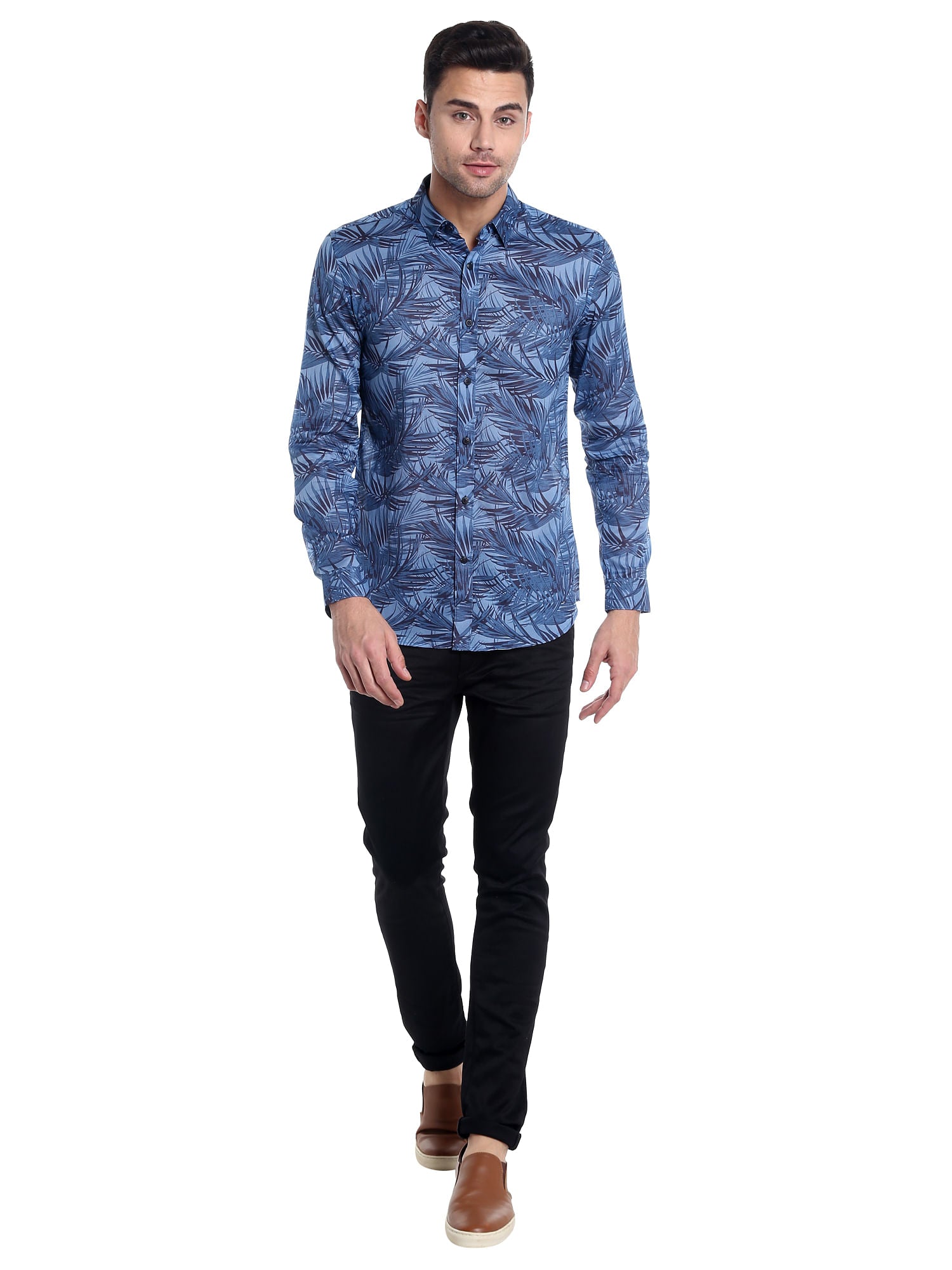 Blue Leaf Print Shirt