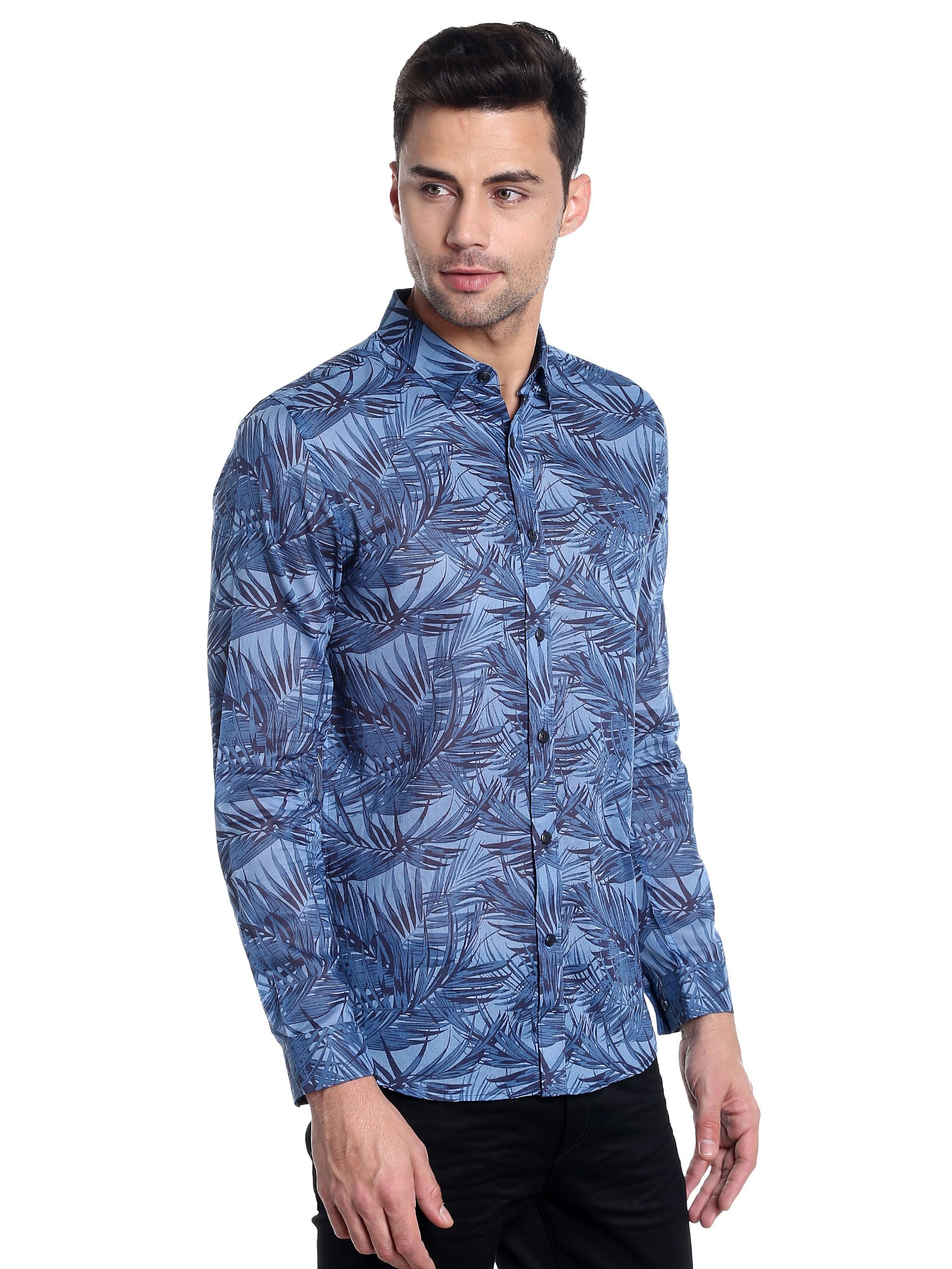 Blue Leaf Print Shirt