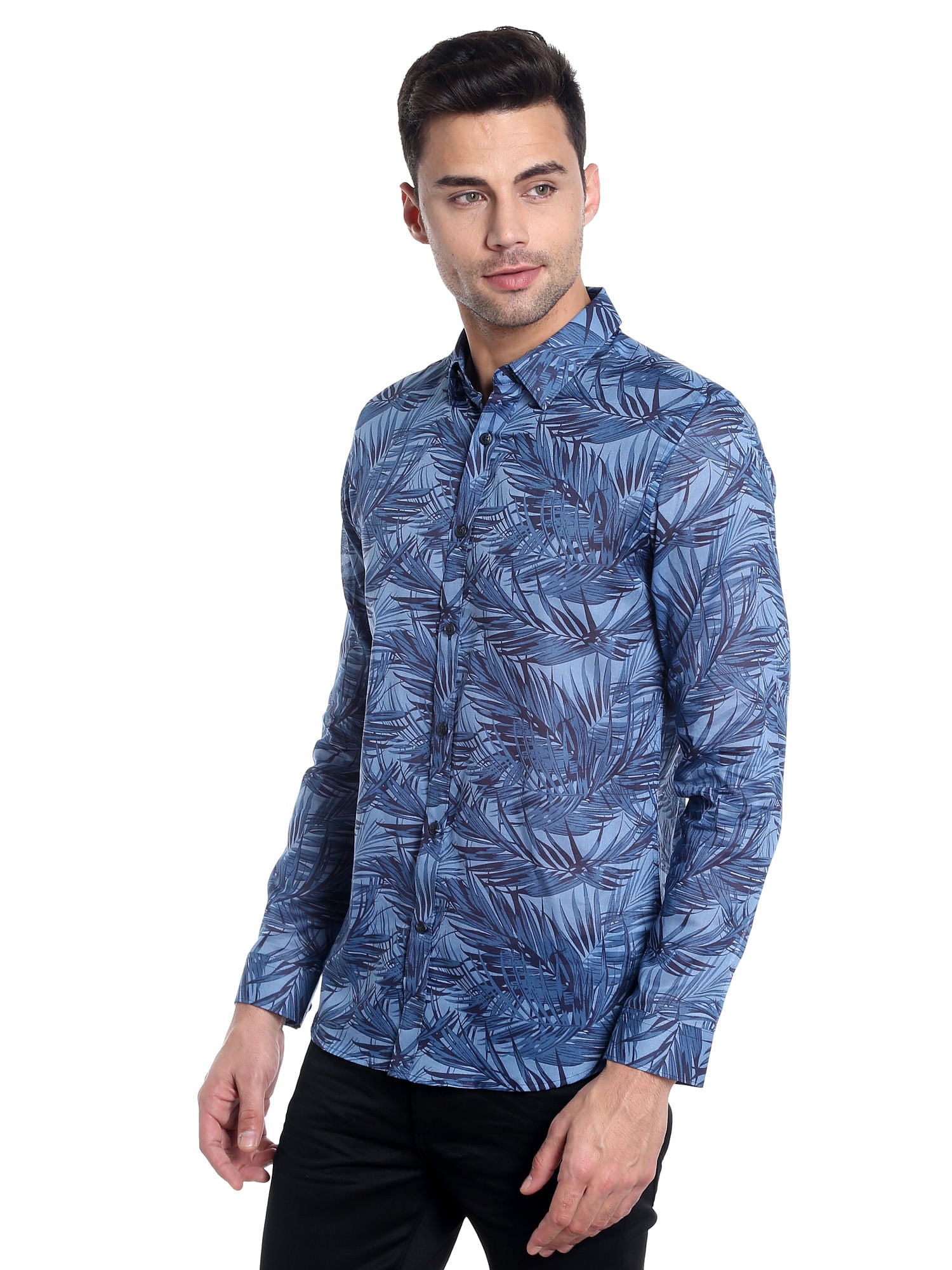 Blue Leaf Print Shirt