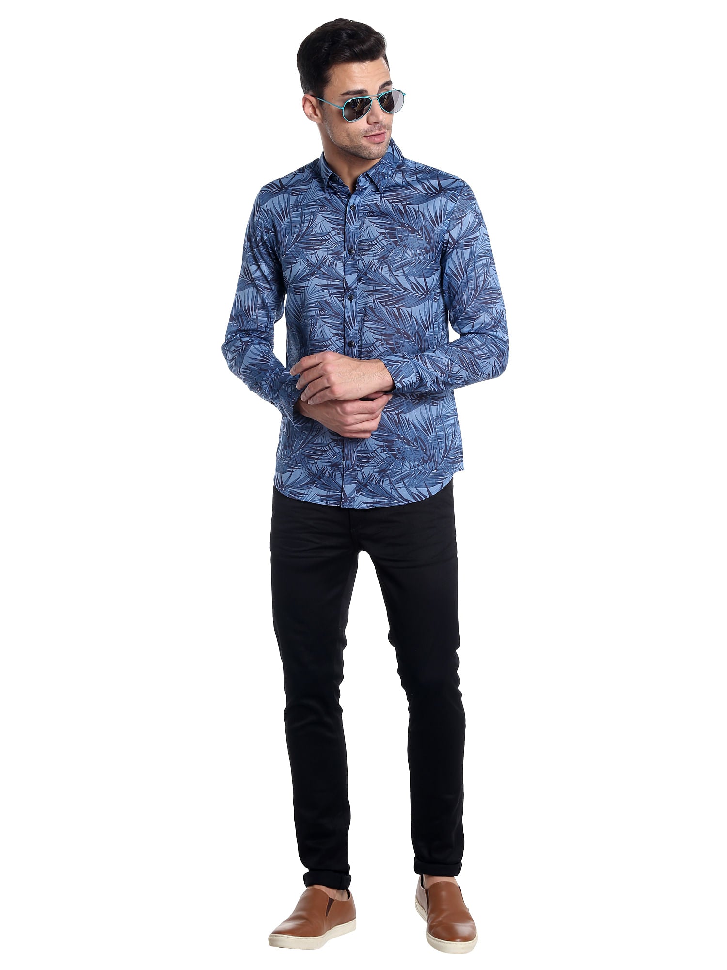 Blue Leaf Print Shirt