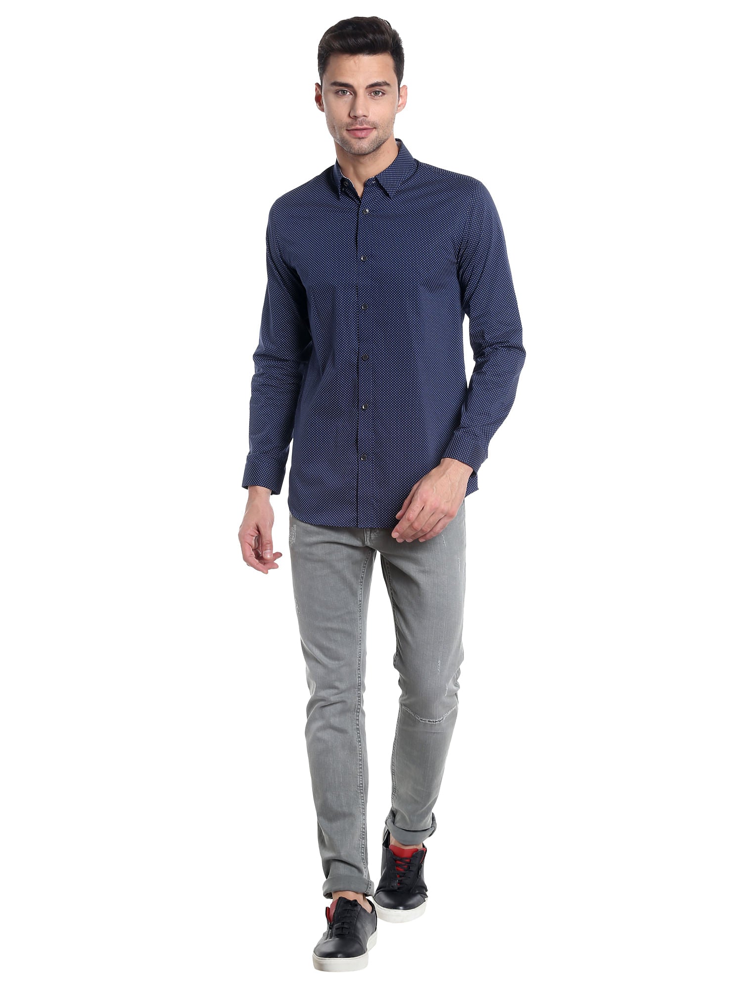 Blue Dotted Slim Fit Shirt