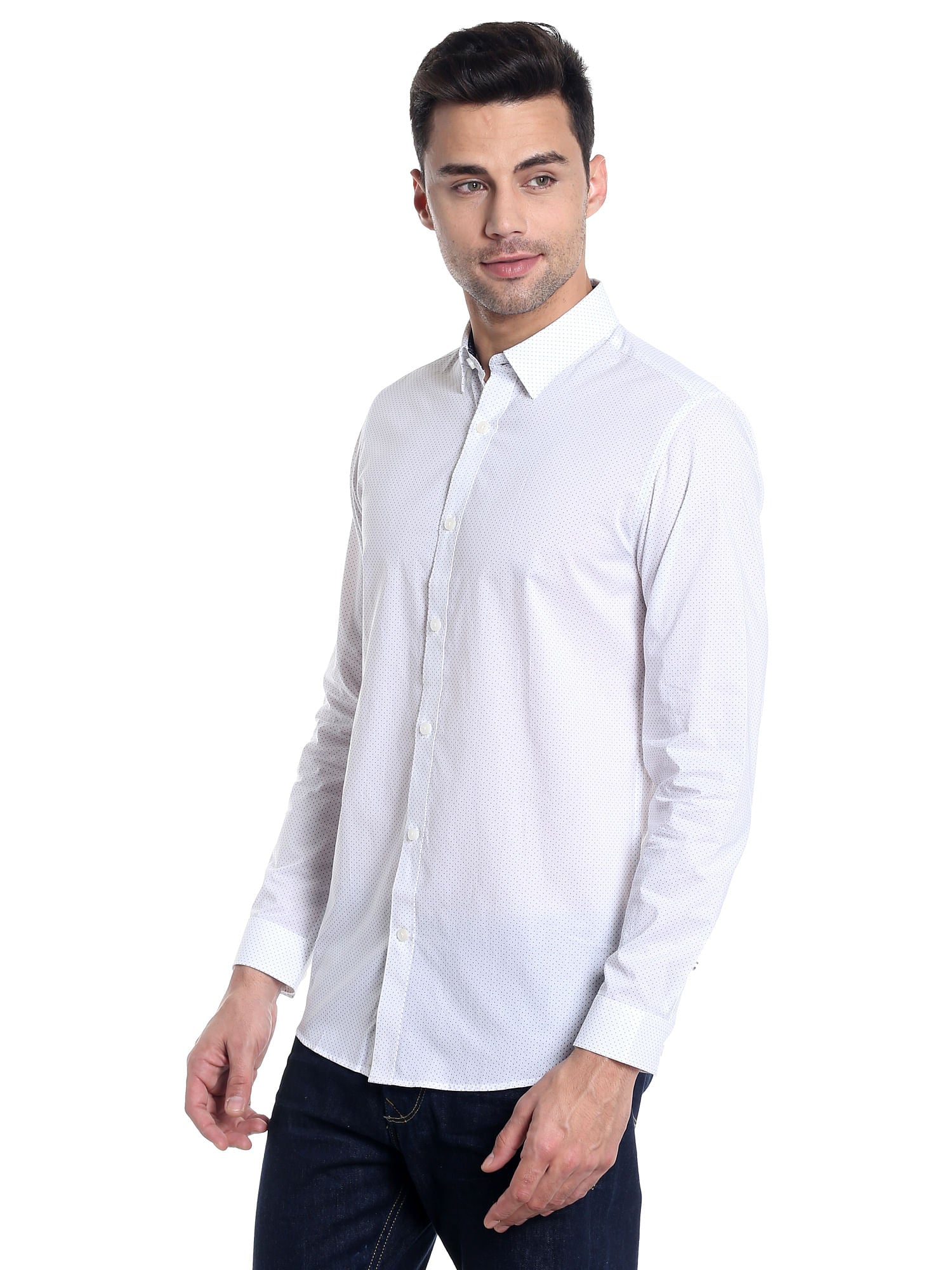 White Dotted Slim Fit Shirt