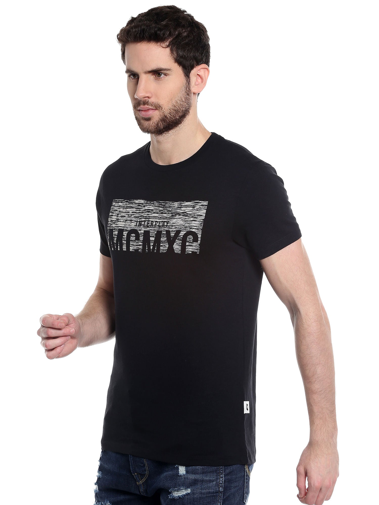 Black Graphic Print Crew Neck T-Shirt