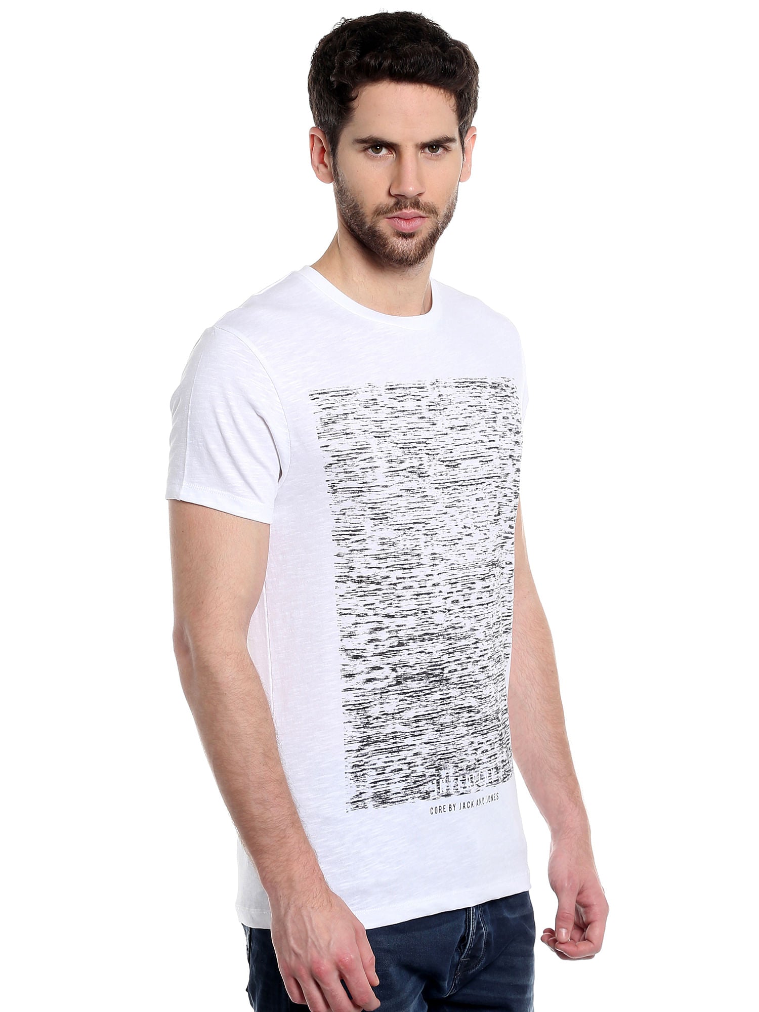 White Abstract Print Crew Neck T-Shirt