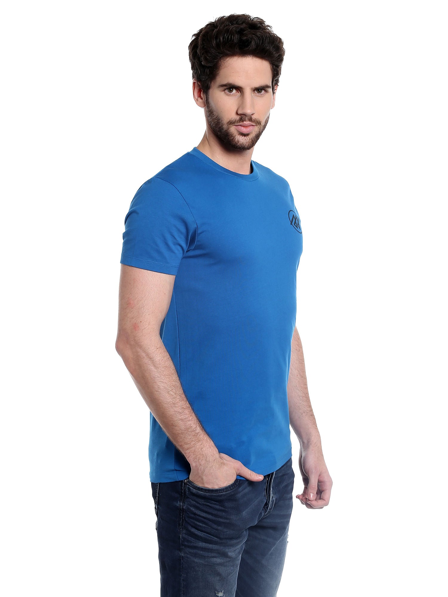 Blue Slogan Print Crew Neck Jersey T-Shirt