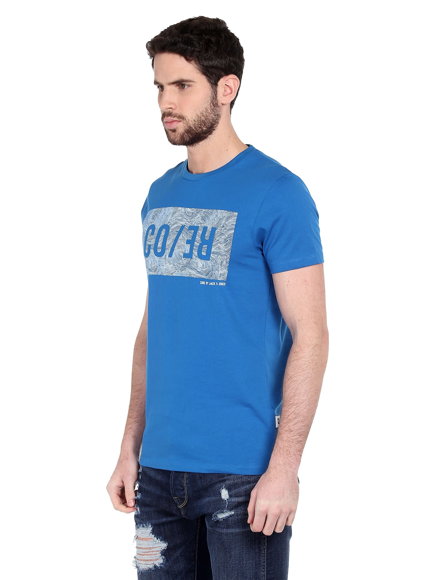 Graphic Print Blue Crew Neck T-Shirt