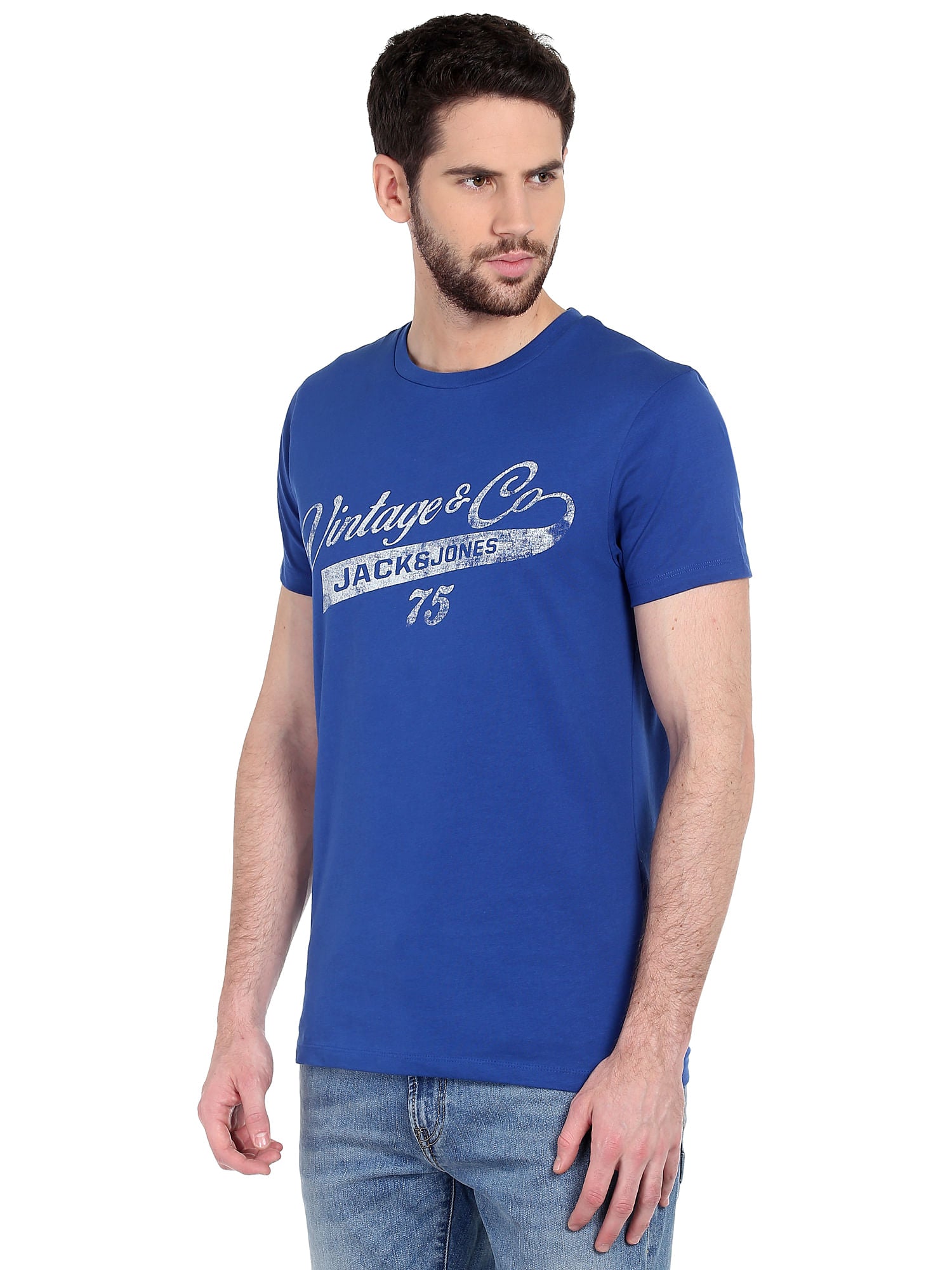 Blue Graphic Print Slim Fit T-Shirt