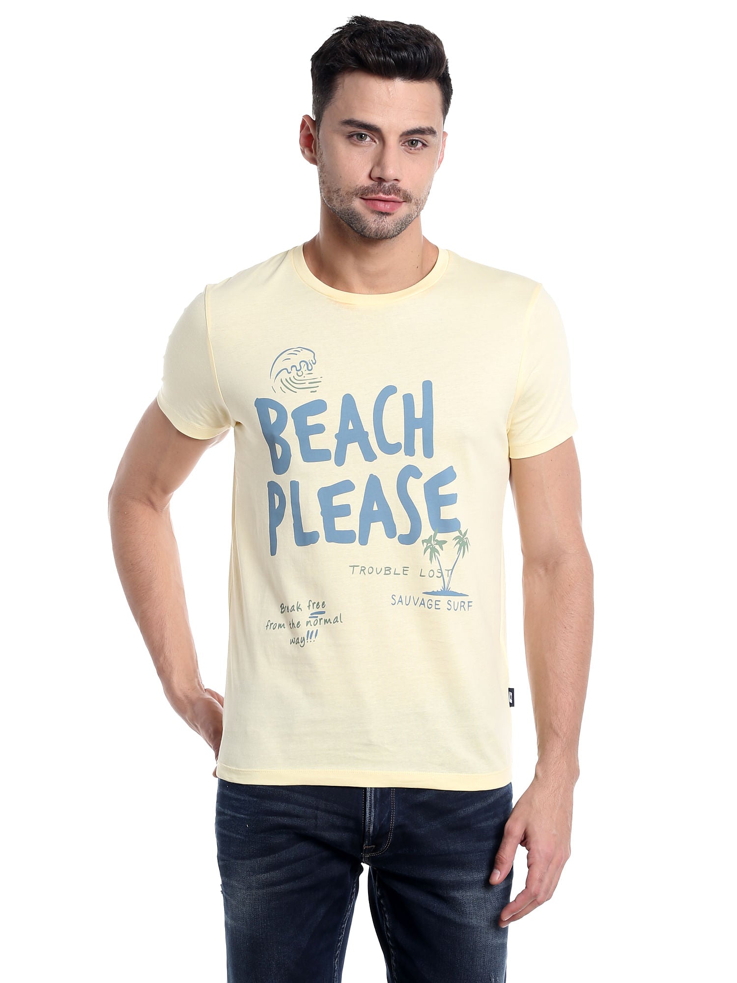 Yellow Slogan Print Crew Neck T-Shirt