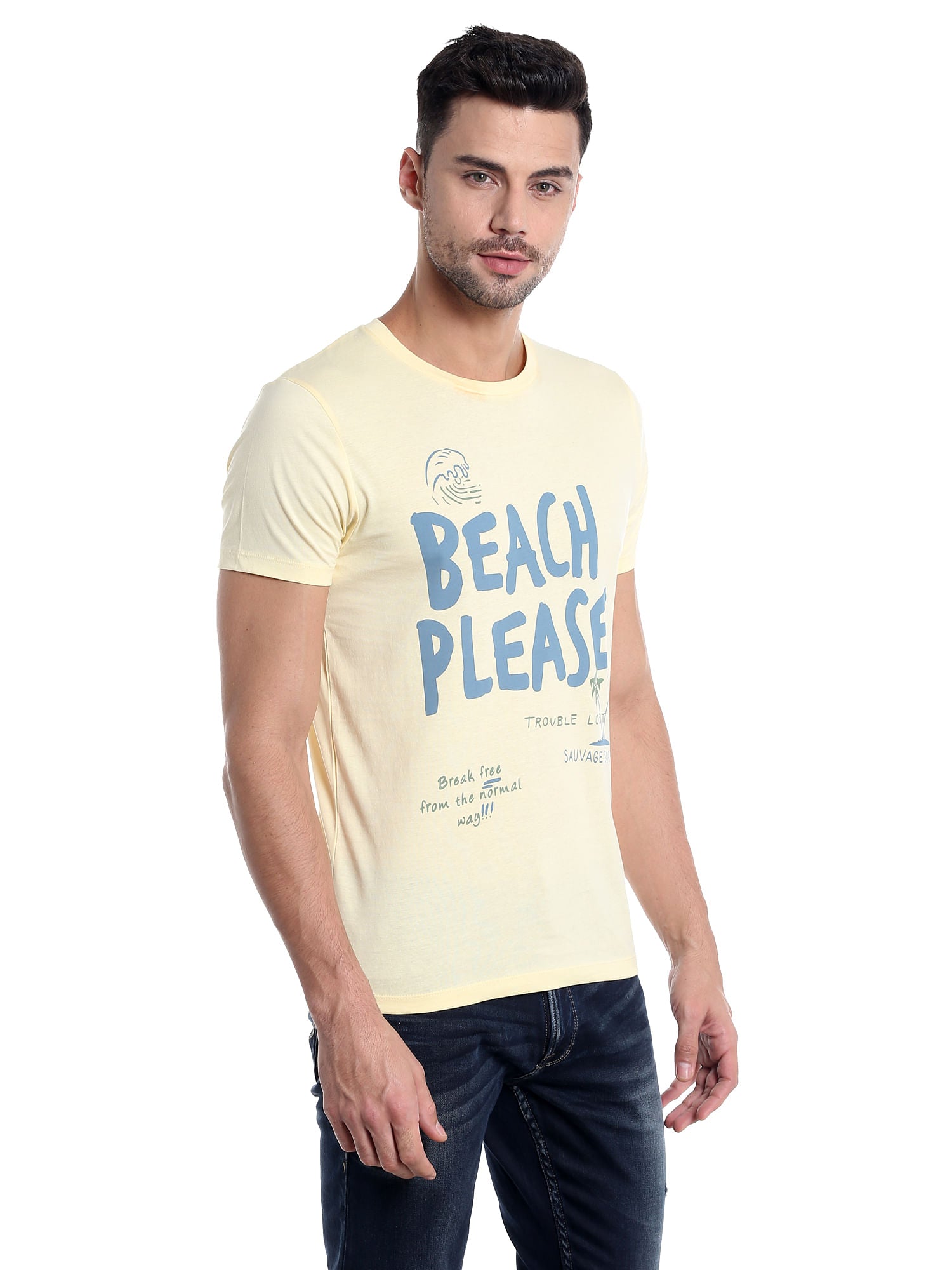 Yellow Slogan Print Crew Neck T-Shirt