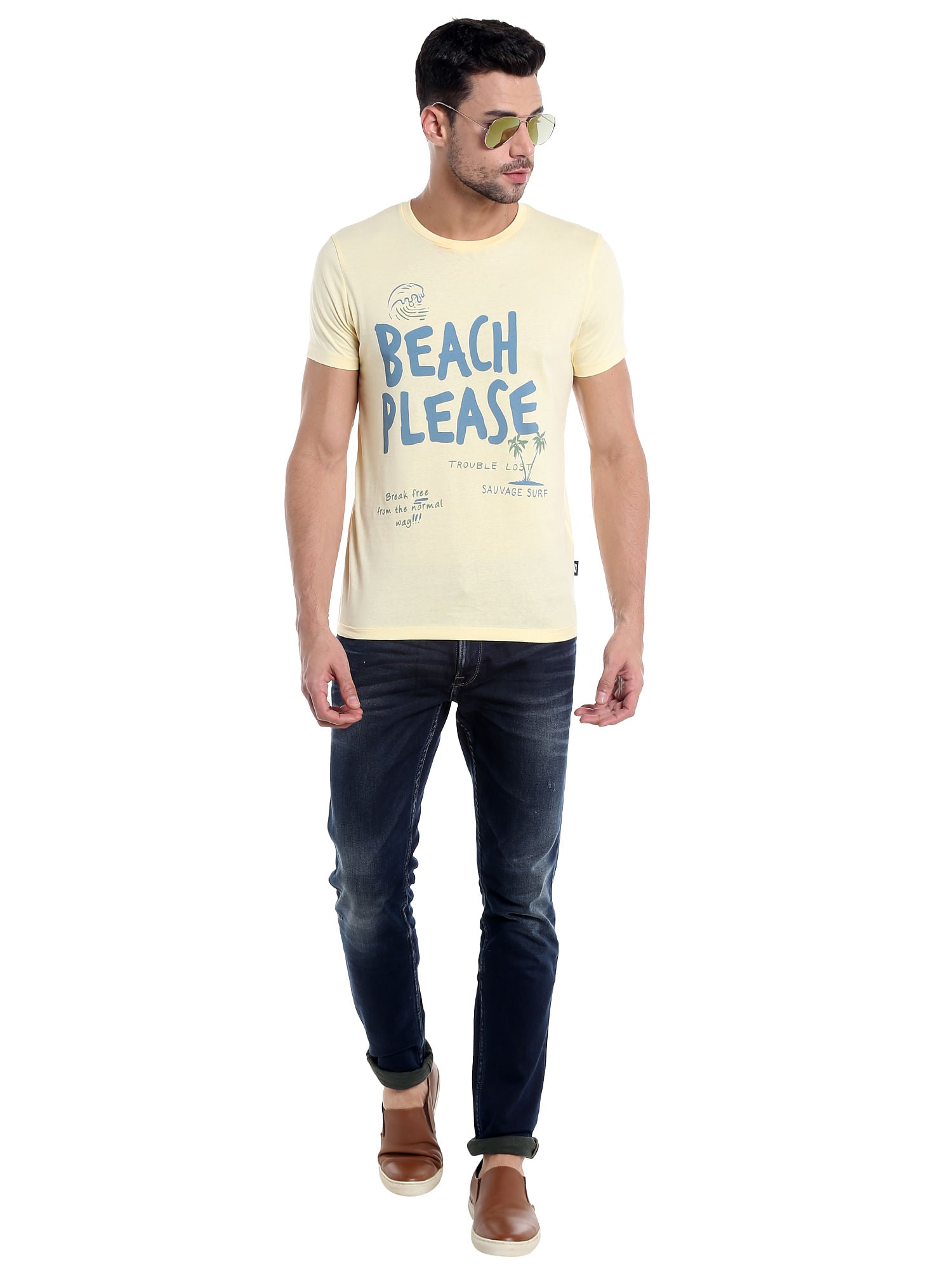 Yellow Slogan Print Crew Neck T-Shirt