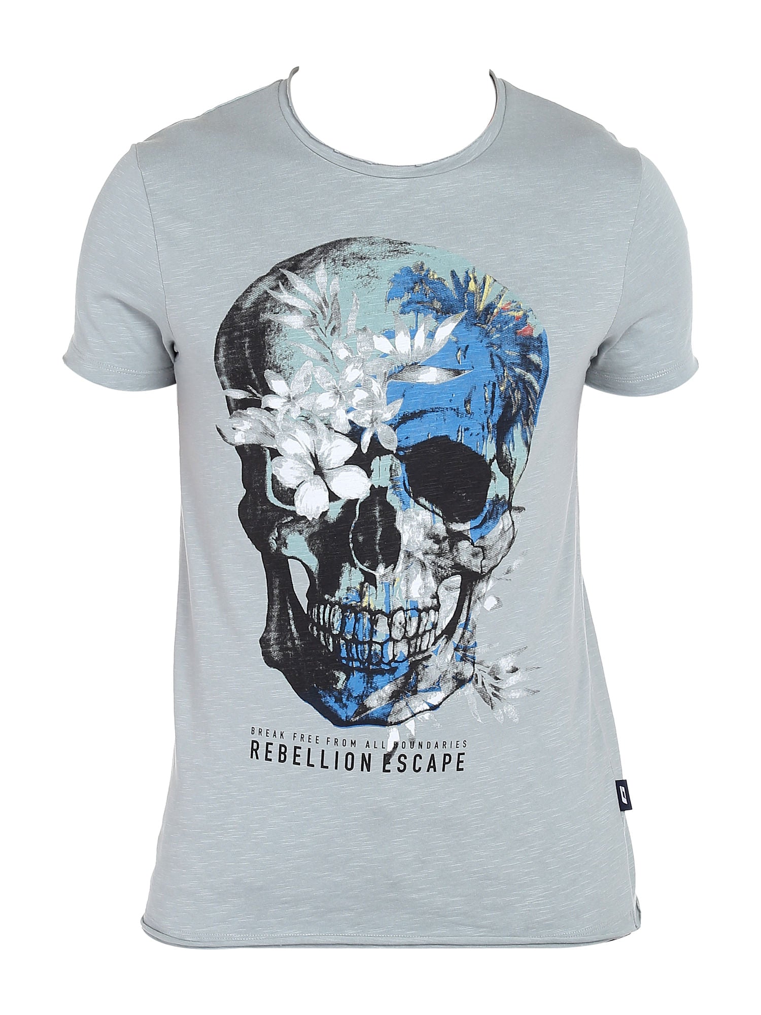 Skull Print Grey Crew Neck T-Shirt