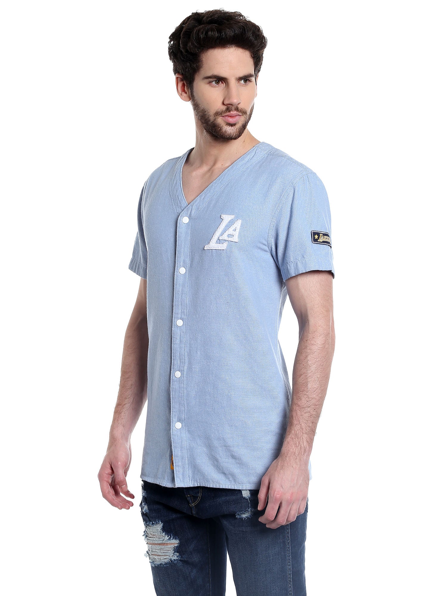 La Lakers Light Blue Slim Fit Nba Shirt