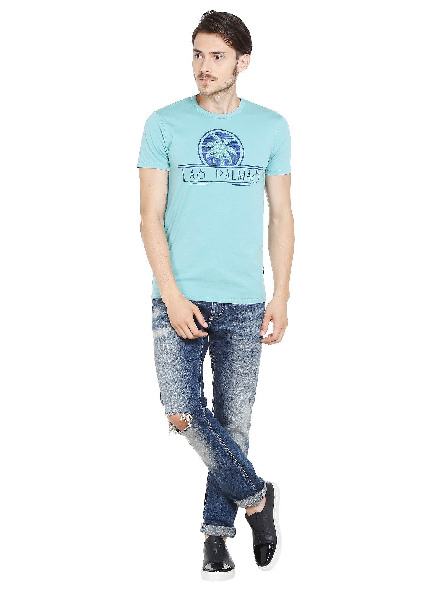 Blue Palm Print T-Shirt