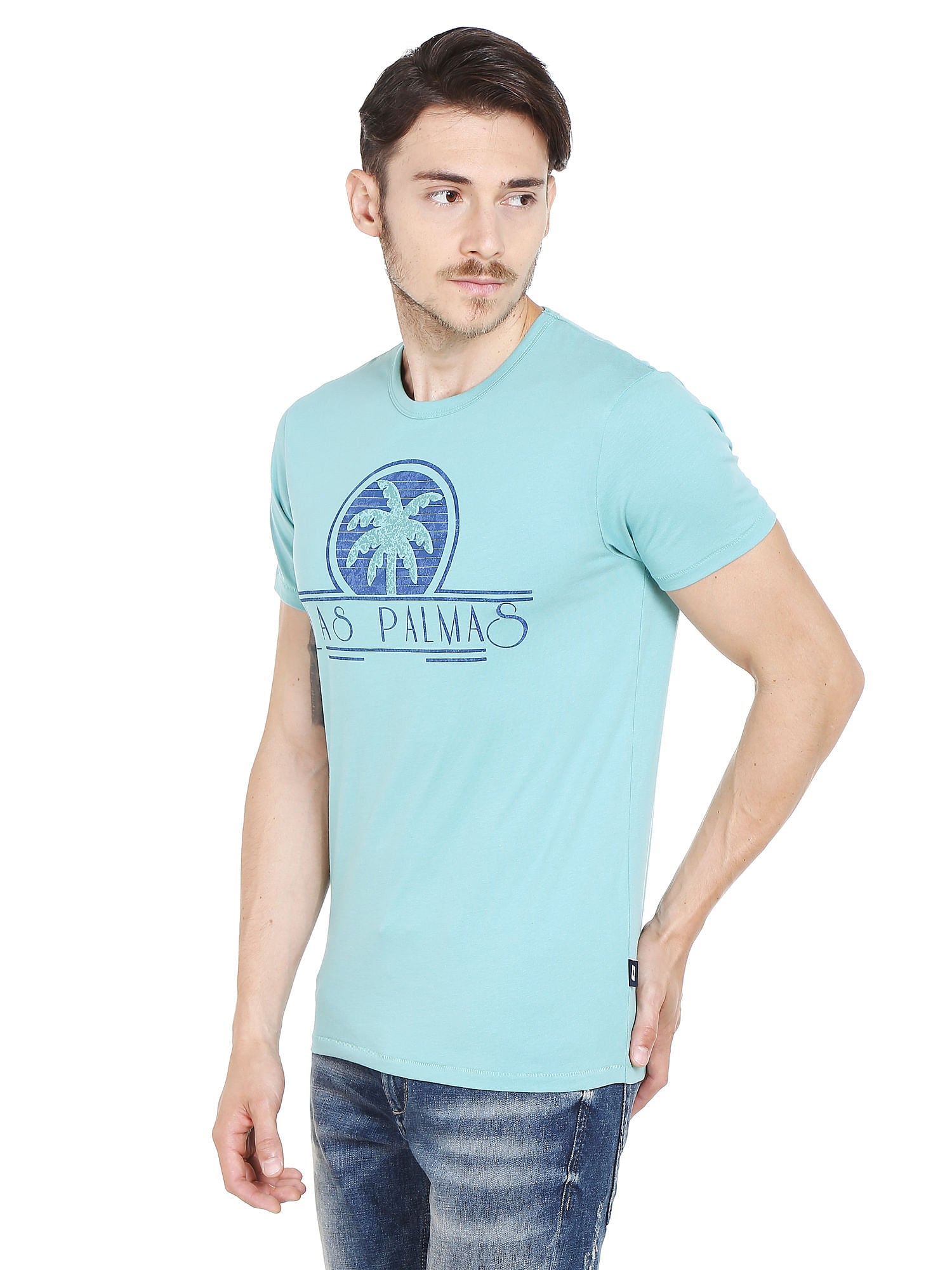Blue Palm Print T-Shirt