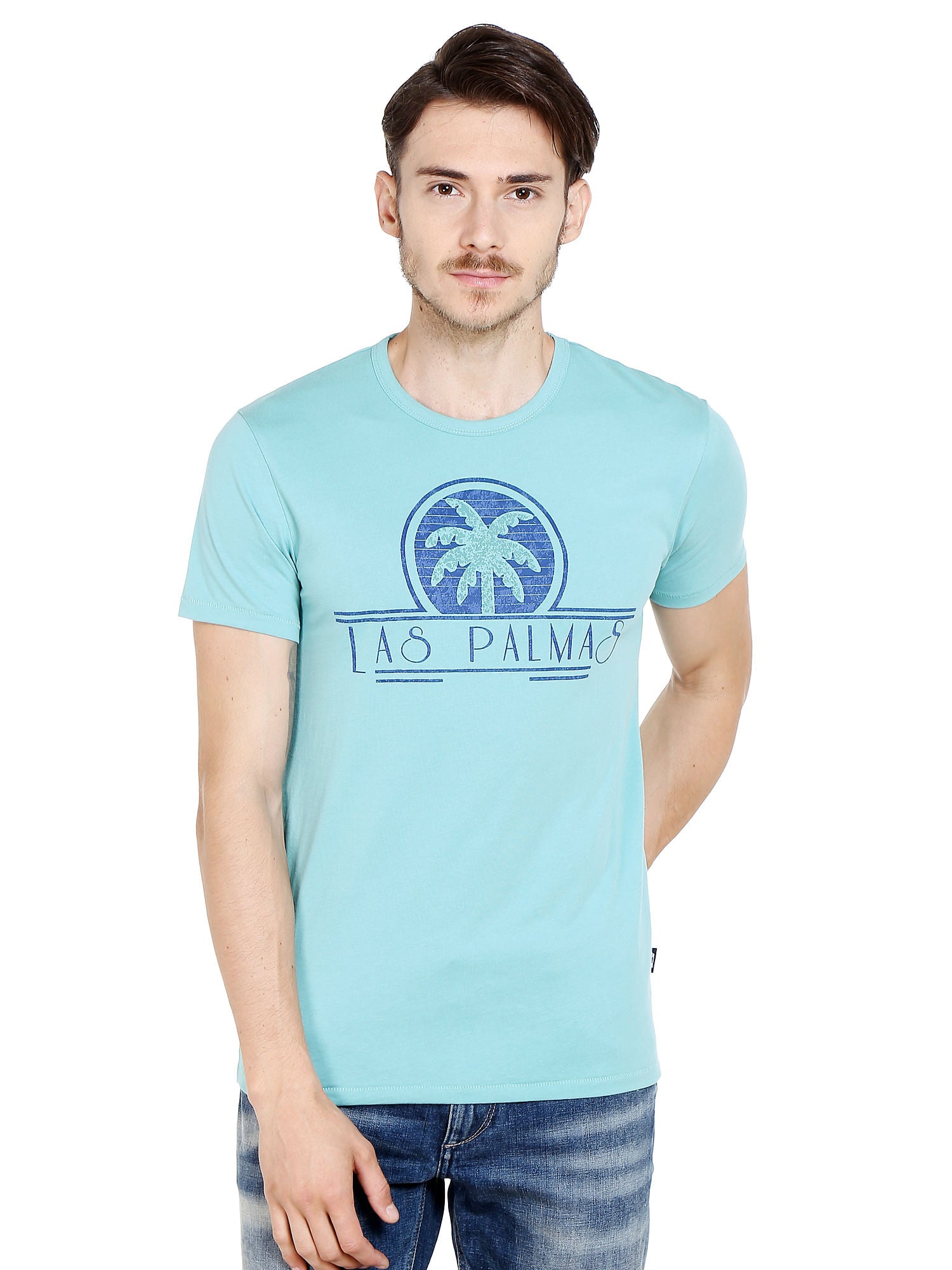 Blue Palm Print T-Shirt