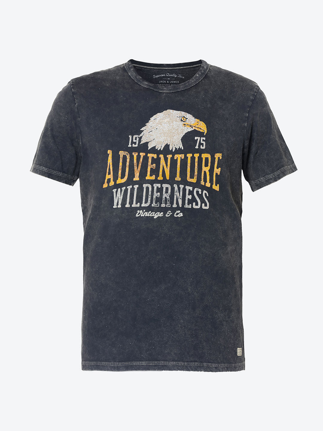 Black Graphic Print Distressed Crew Neck T-Shirt