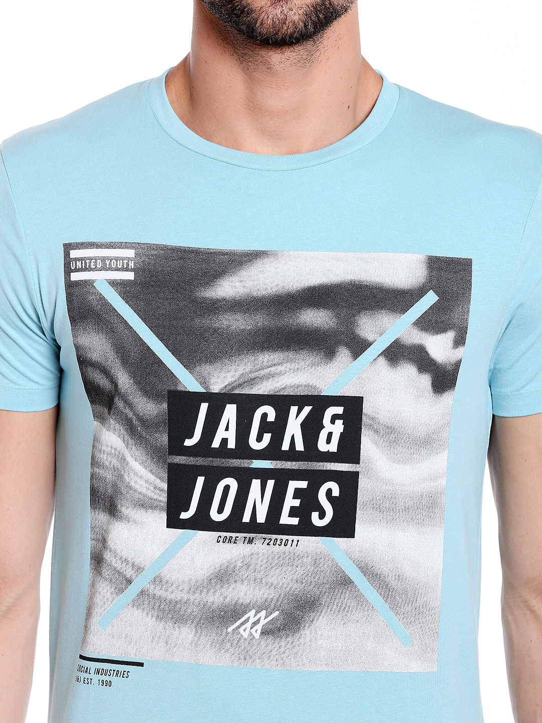 Aqua Blue Graphic Print Crew Neck T-Shirt