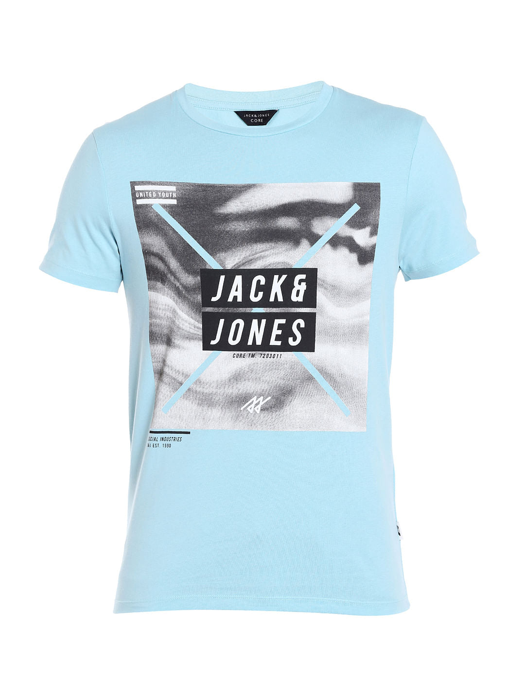 Aqua Blue Graphic Print Crew Neck T-Shirt