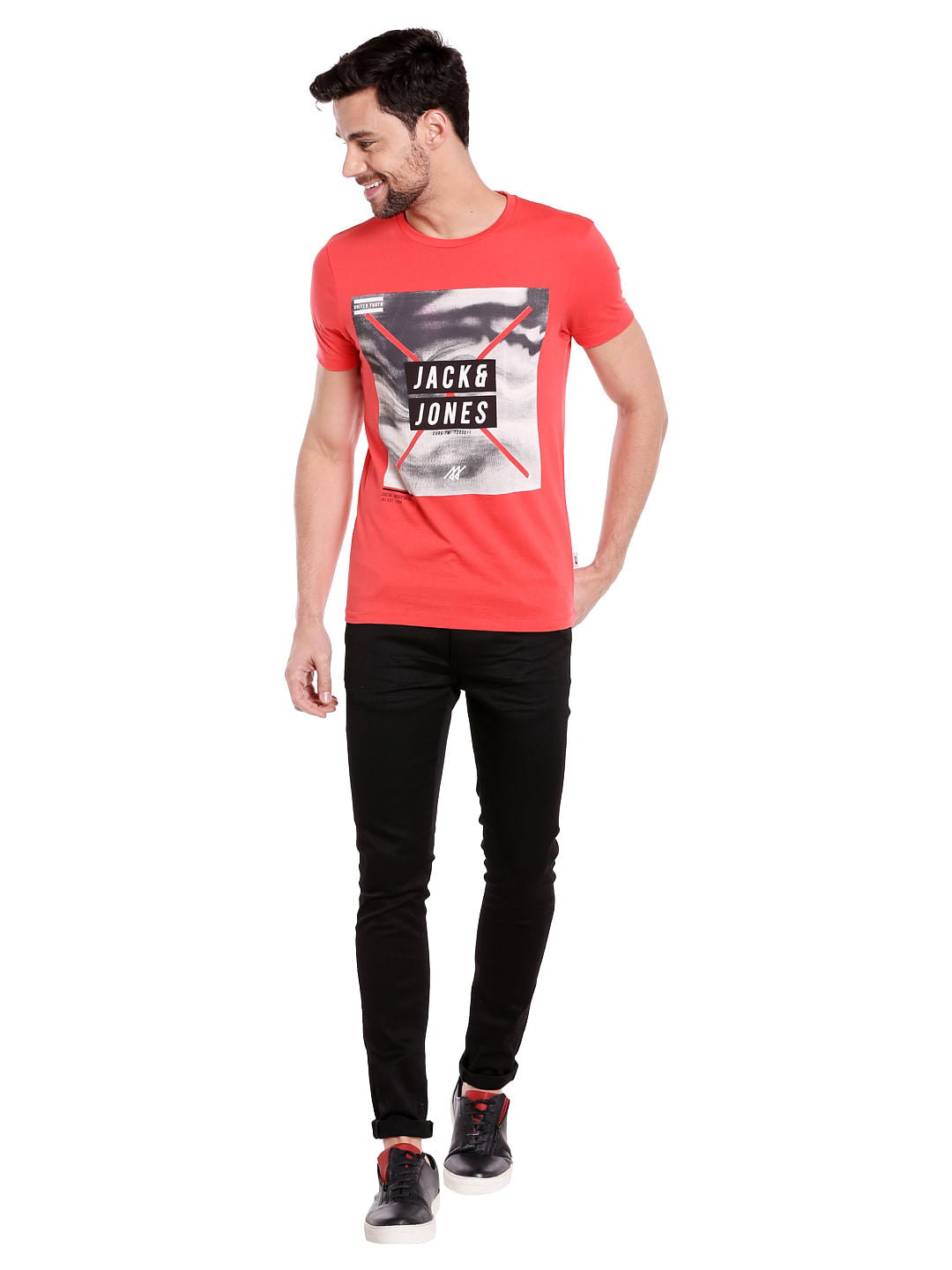 Bright Red Graphic Print Crew Neck T-Shirt