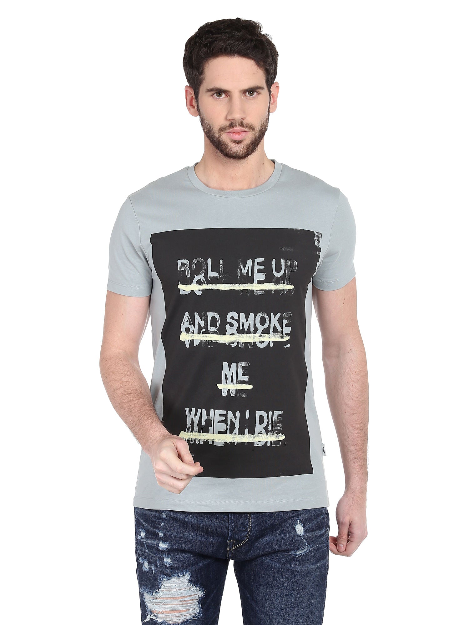 Grey Slogan Print Crew Neck T-Shirt