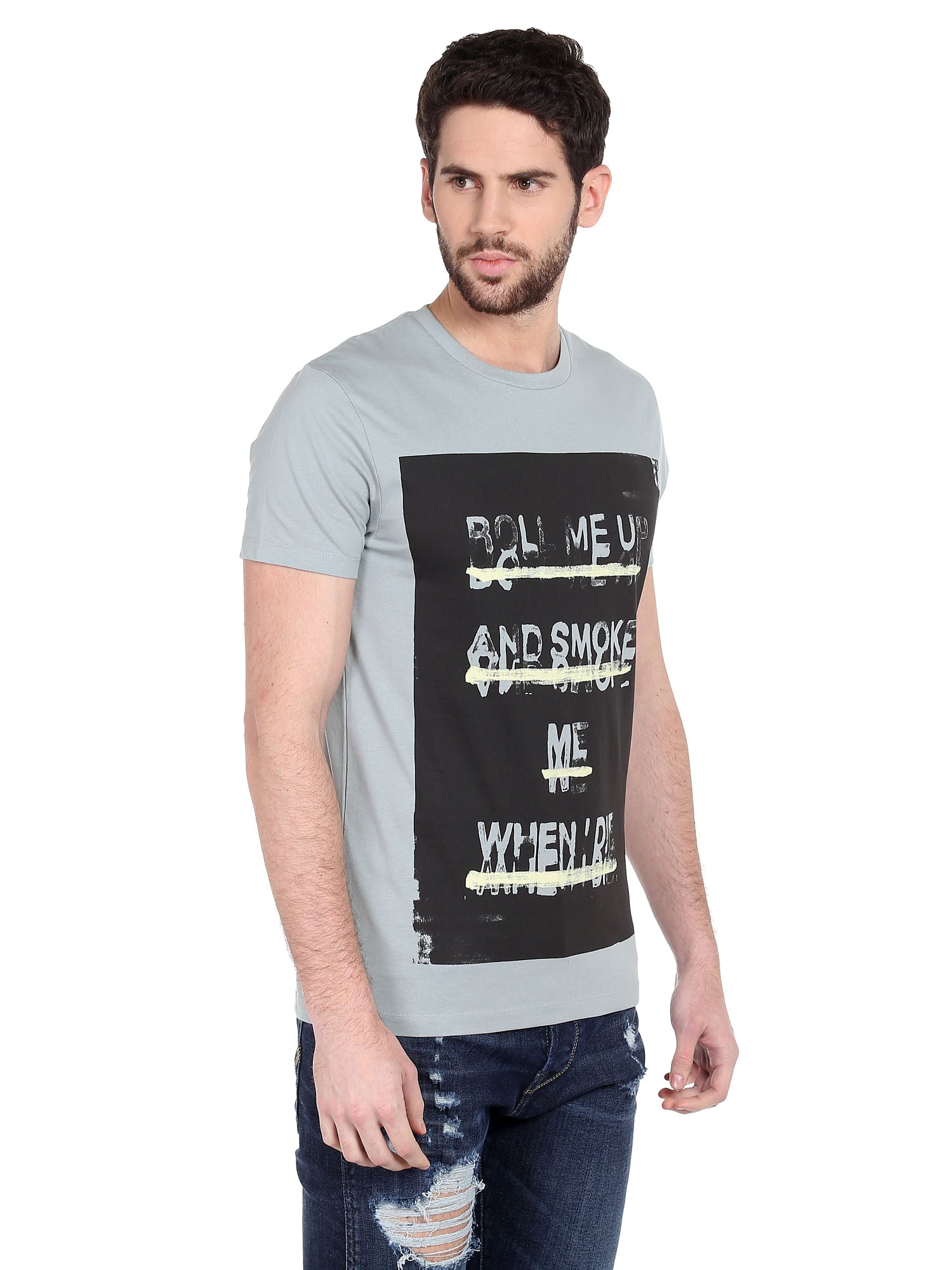 Grey Slogan Print Crew Neck T-Shirt