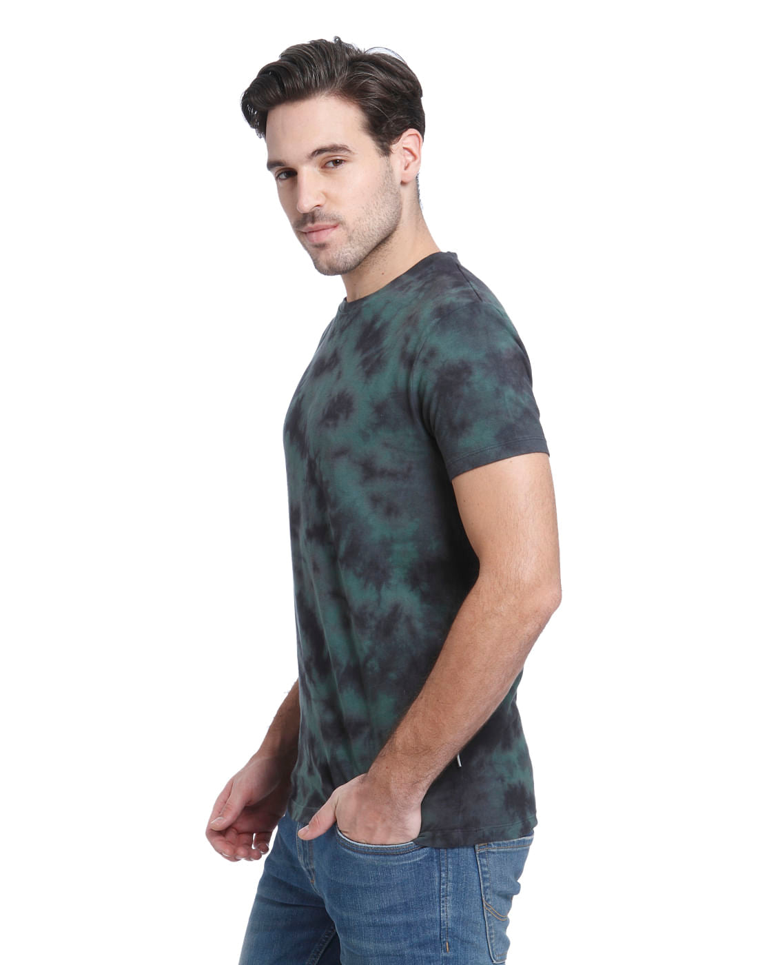 Green Camo Print Crew Neck T-Shirt