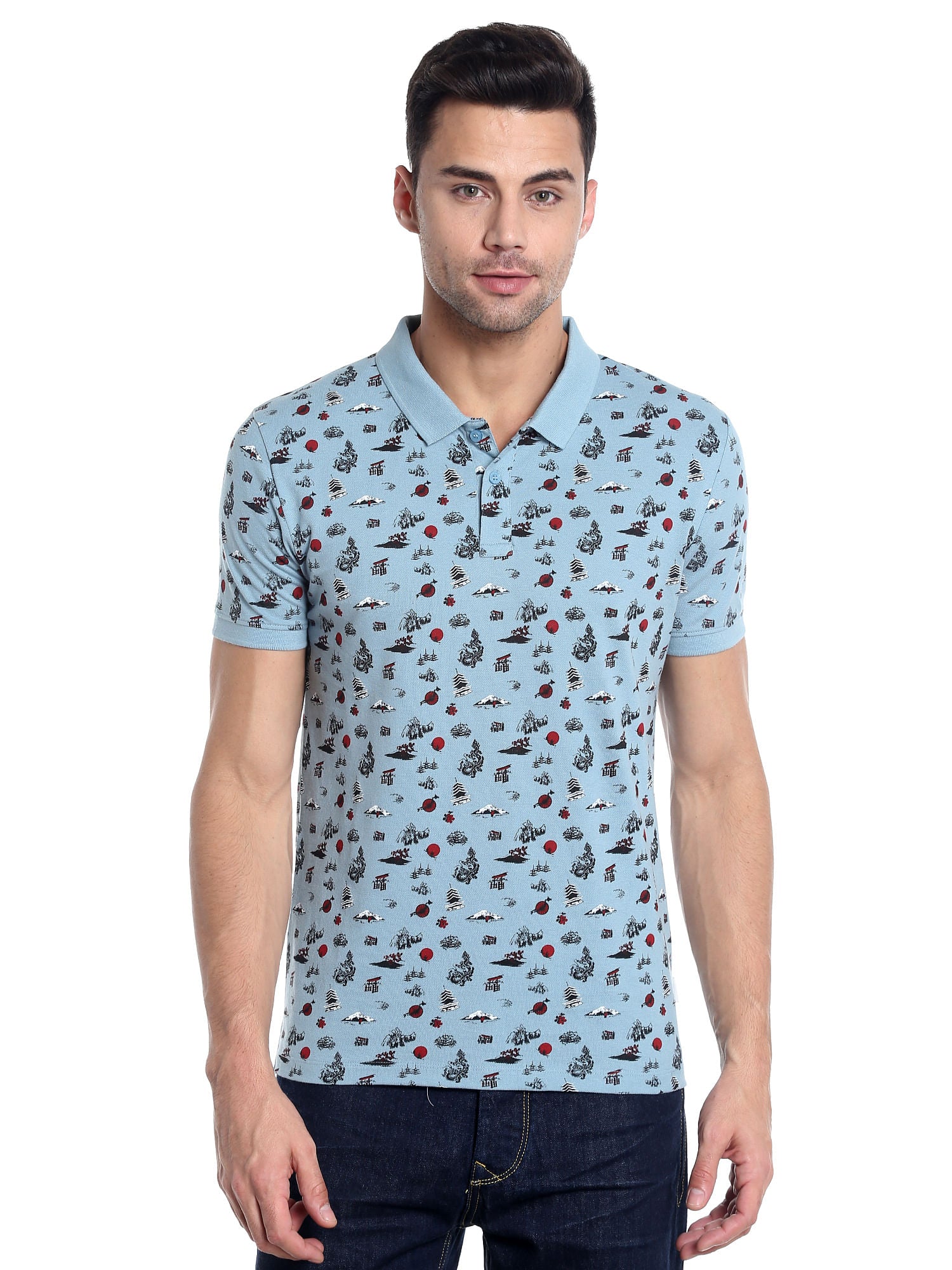 Blue All Over Print Polo T-Shirt