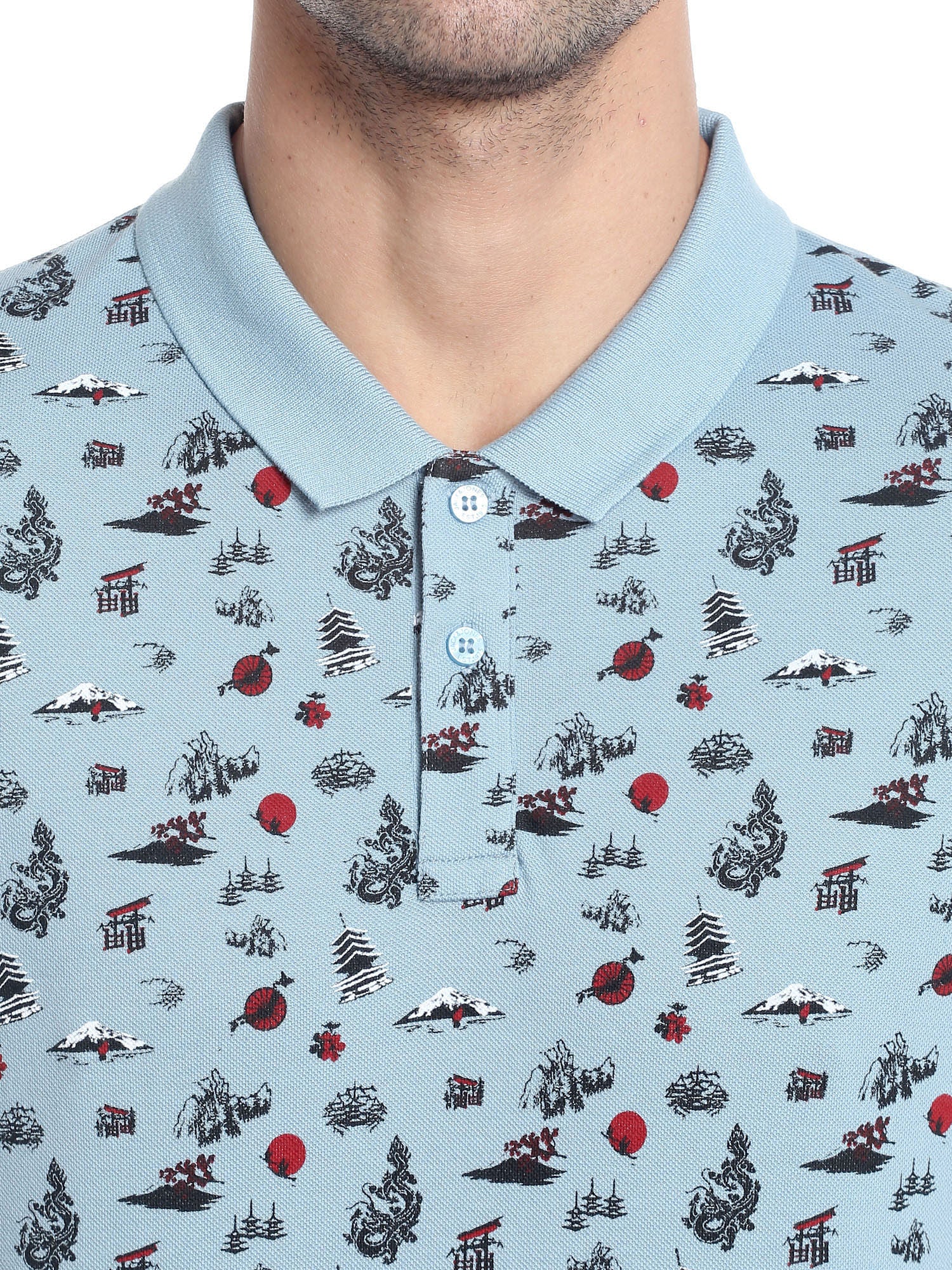 Blue All Over Print Polo T-Shirt