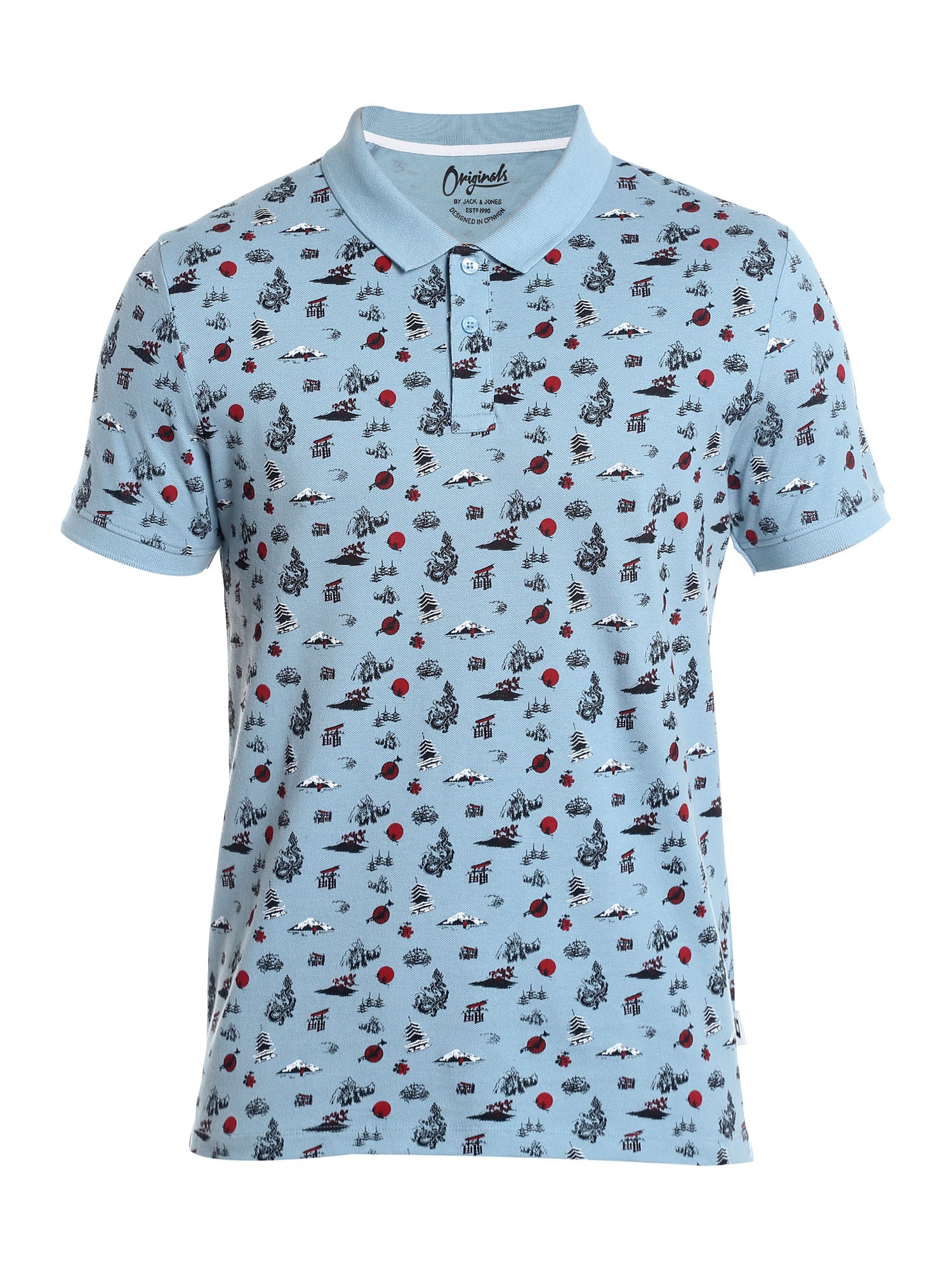 Blue All Over Print Polo T-Shirt