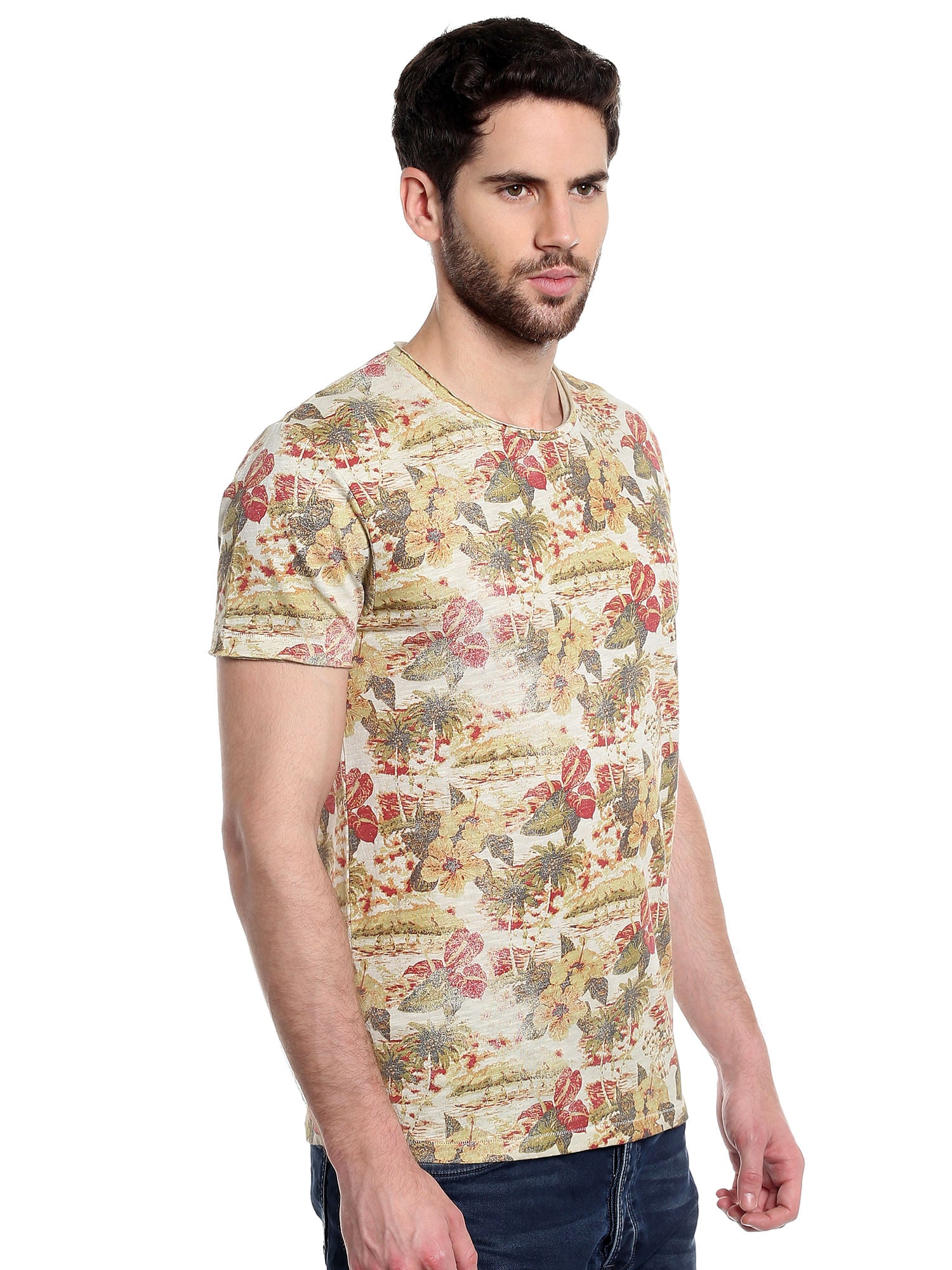 Flora & Fauna Print Grey Crew Neck T-Shirt