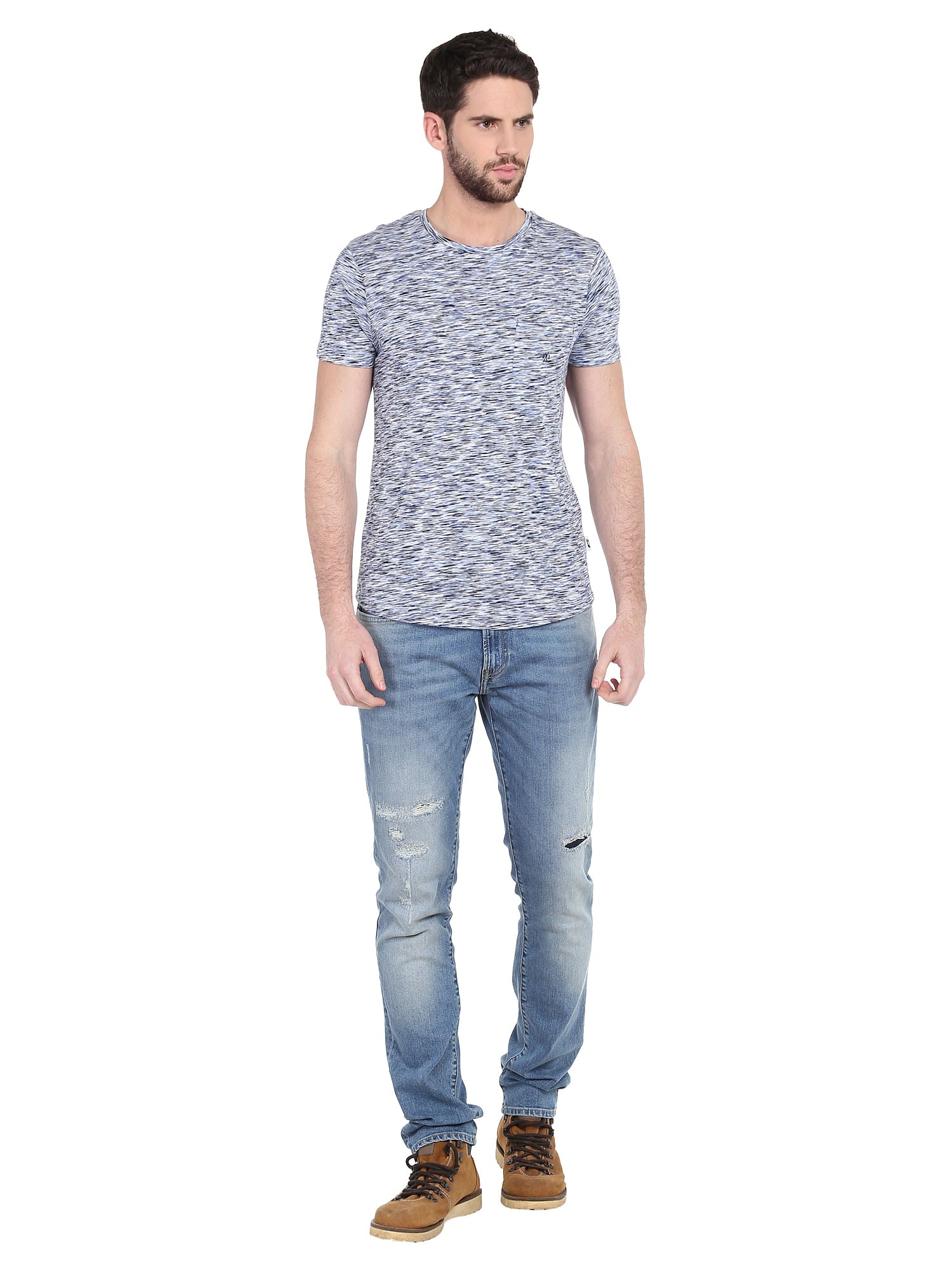 Blue Printed Slim T-Shirt
