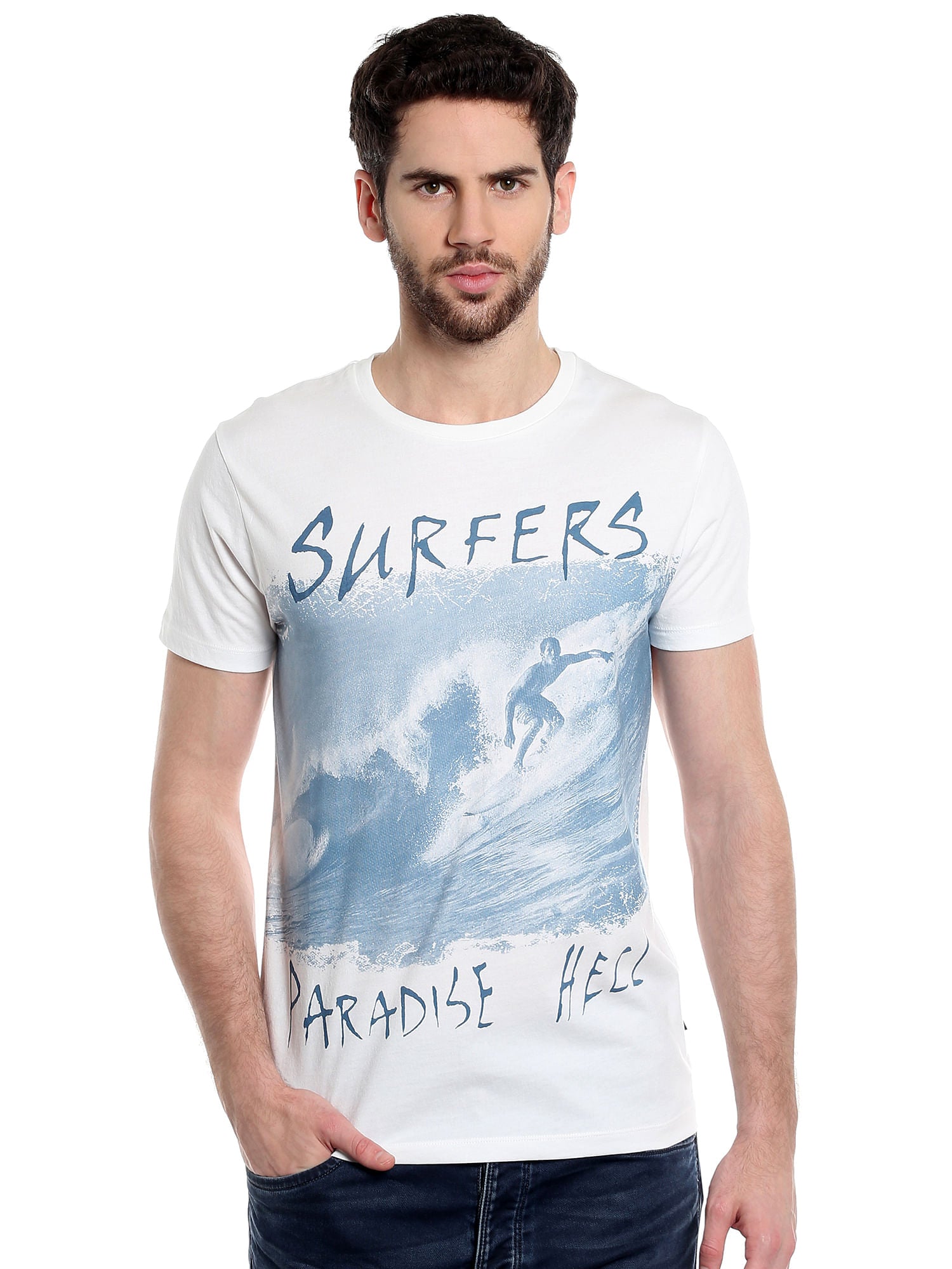 White Graphic Print Crew Neck T-Shirt