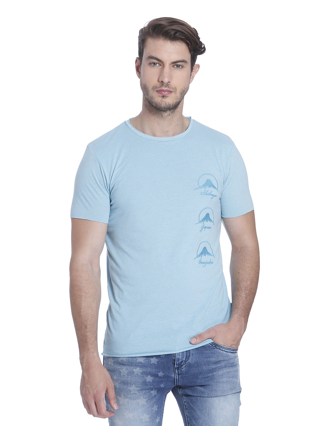 Light Blue Graphic Print Crew Neck T-Shirt