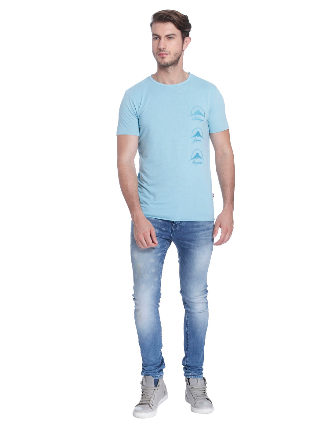Light Blue Graphic Print Crew Neck T-Shirt