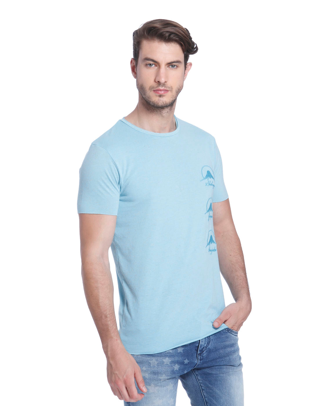 Light Blue Graphic Print Crew Neck T-Shirt