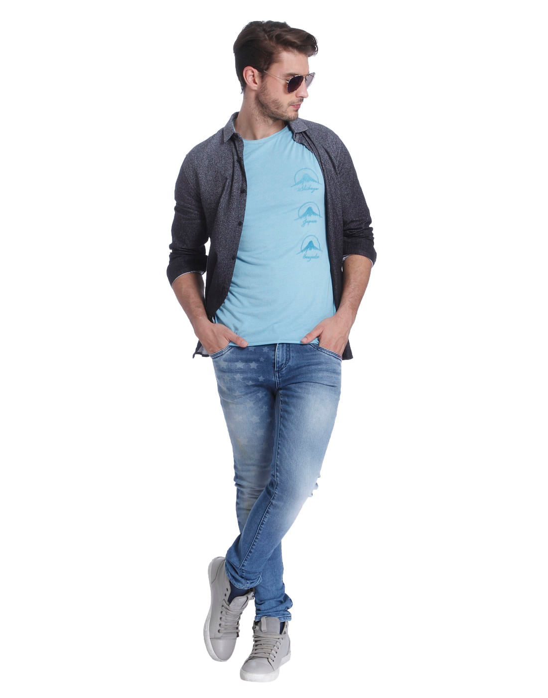 Light Blue Graphic Print Crew Neck T-Shirt