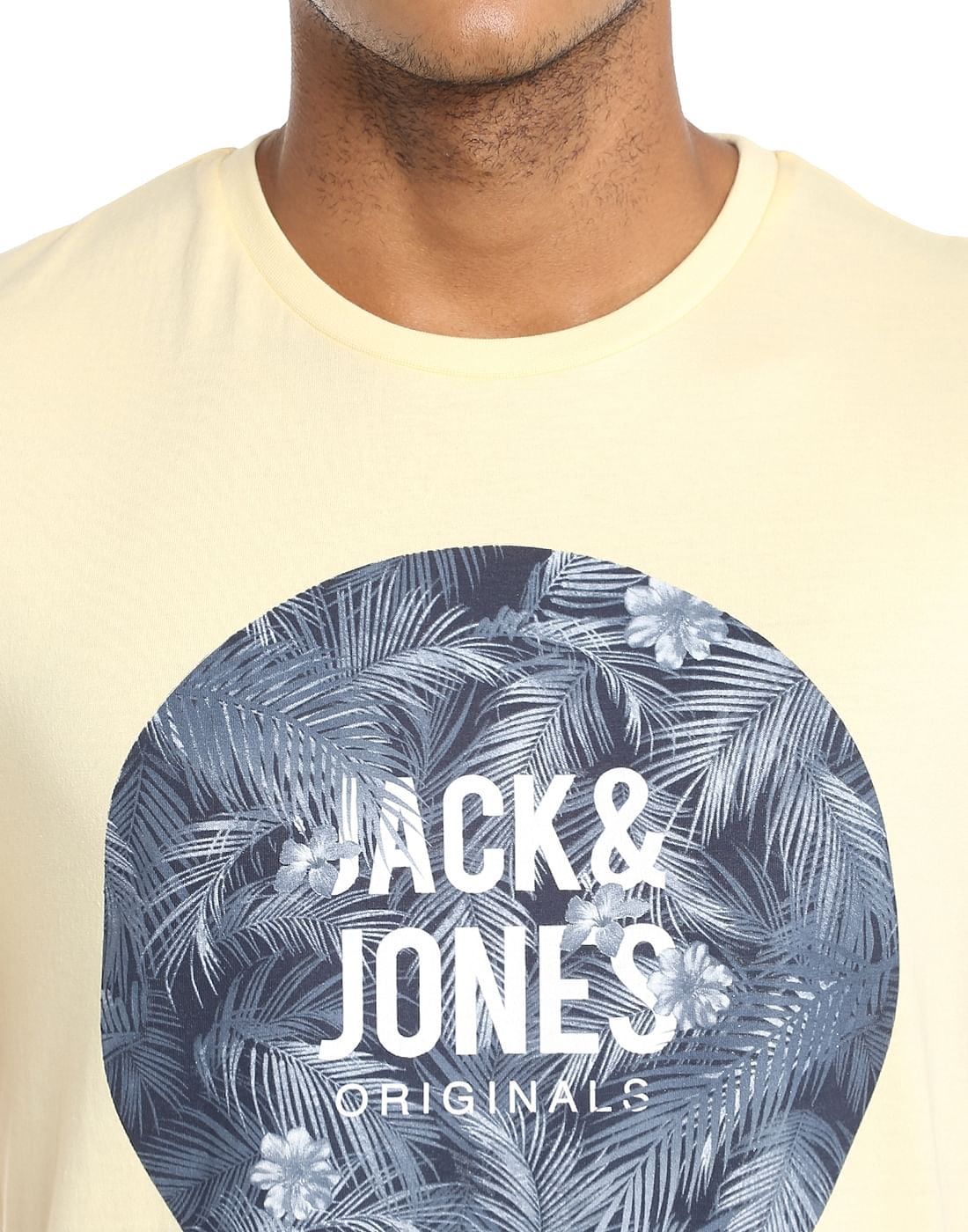 Yellow Tropical Print Crew Neck T-Shirt