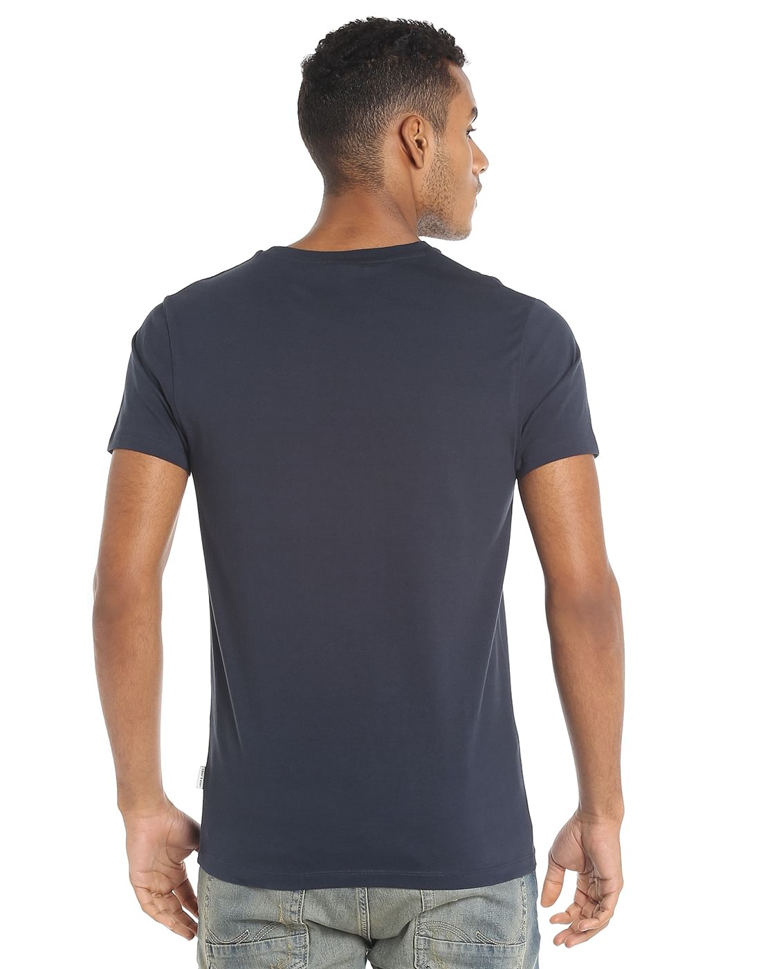 Dark Grey Tropical Print Crew Neck T-Shirt