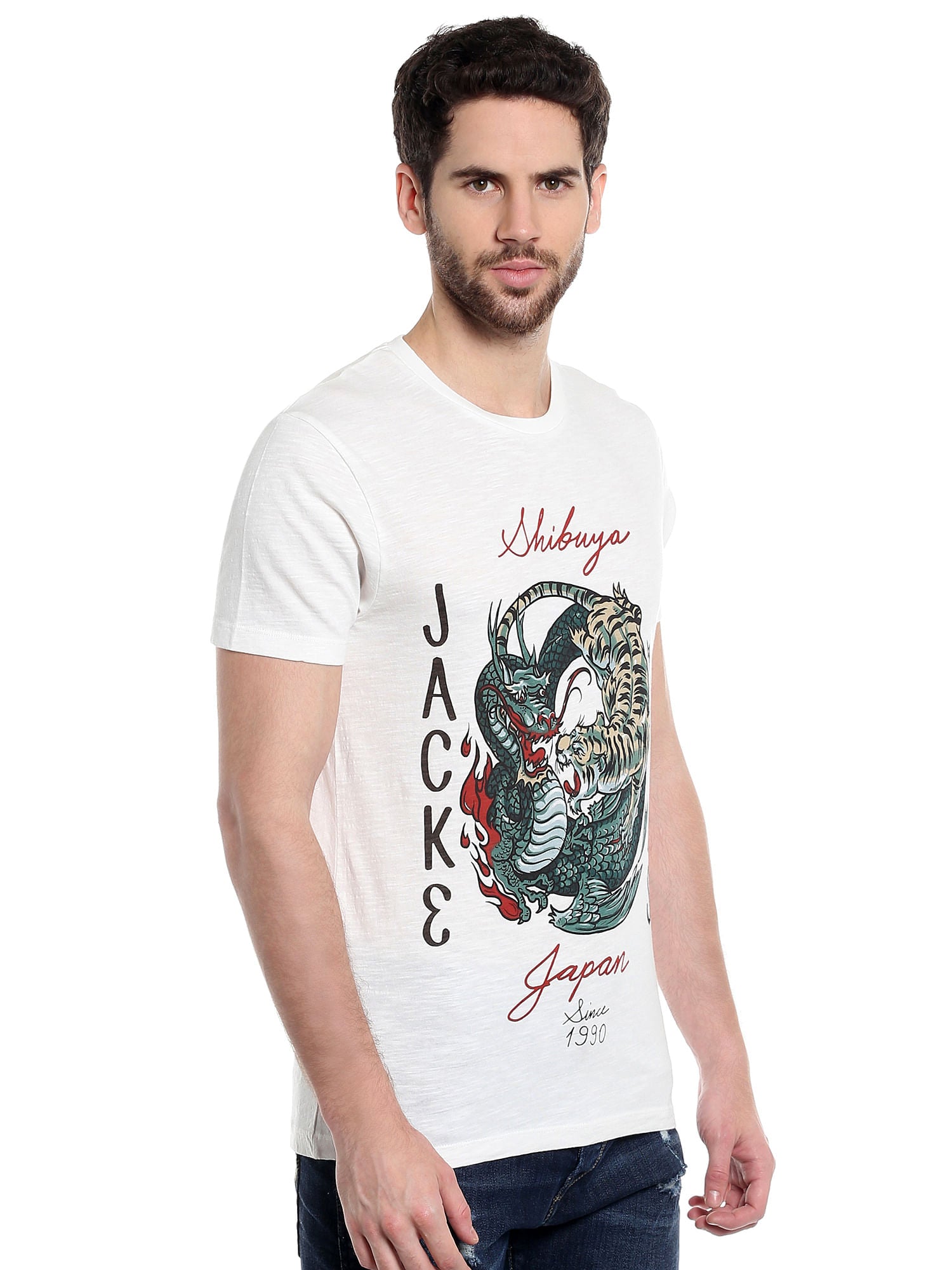 White Graphic Print Slim Fit T-Shirt