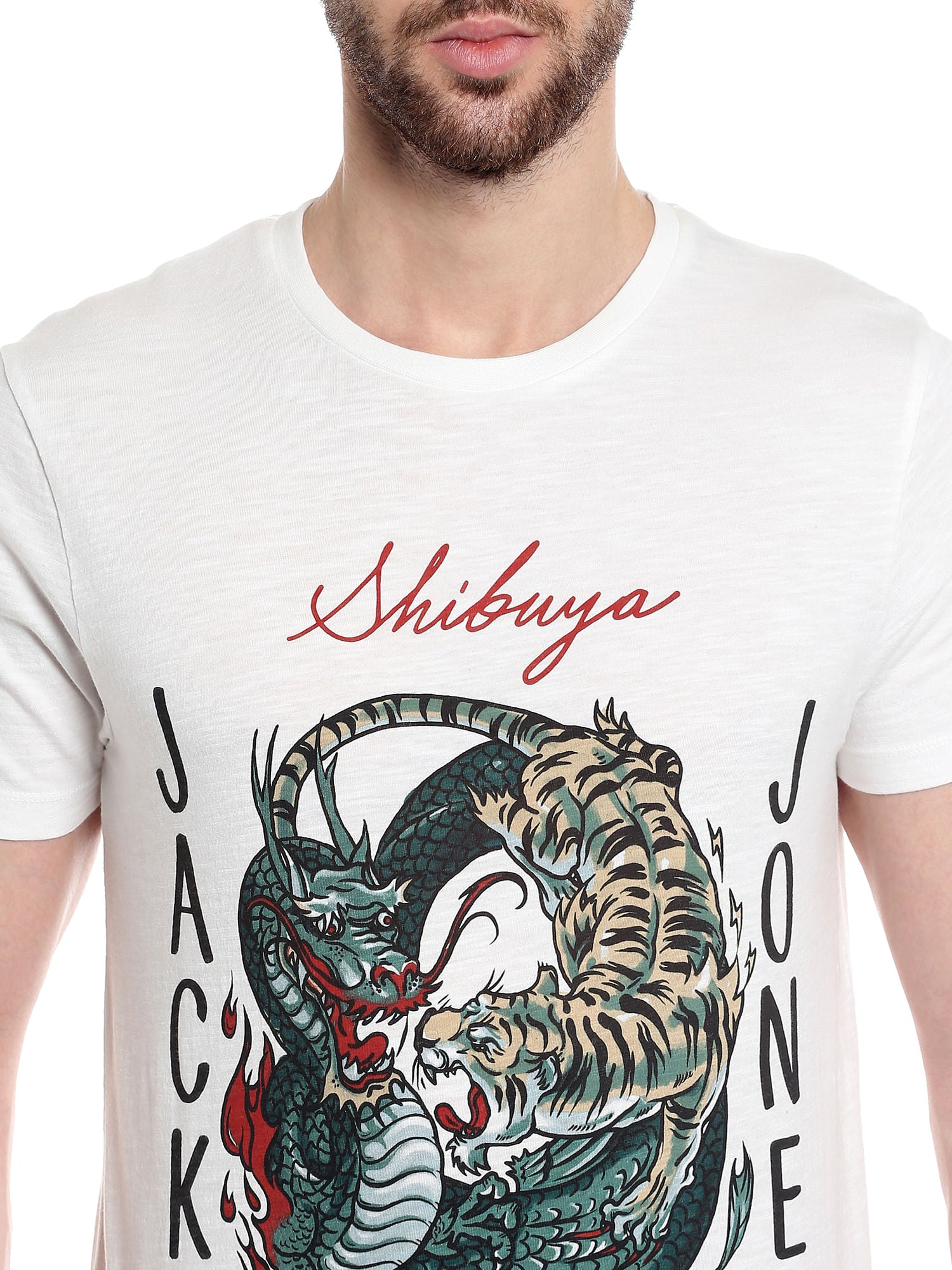 White Graphic Print Slim Fit T-Shirt