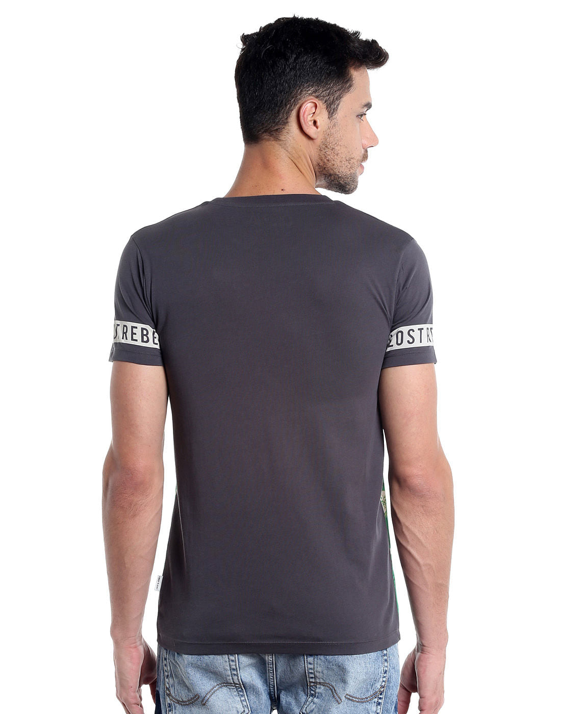 Dark Grey Botanical Print Crew Neck T-Shirt