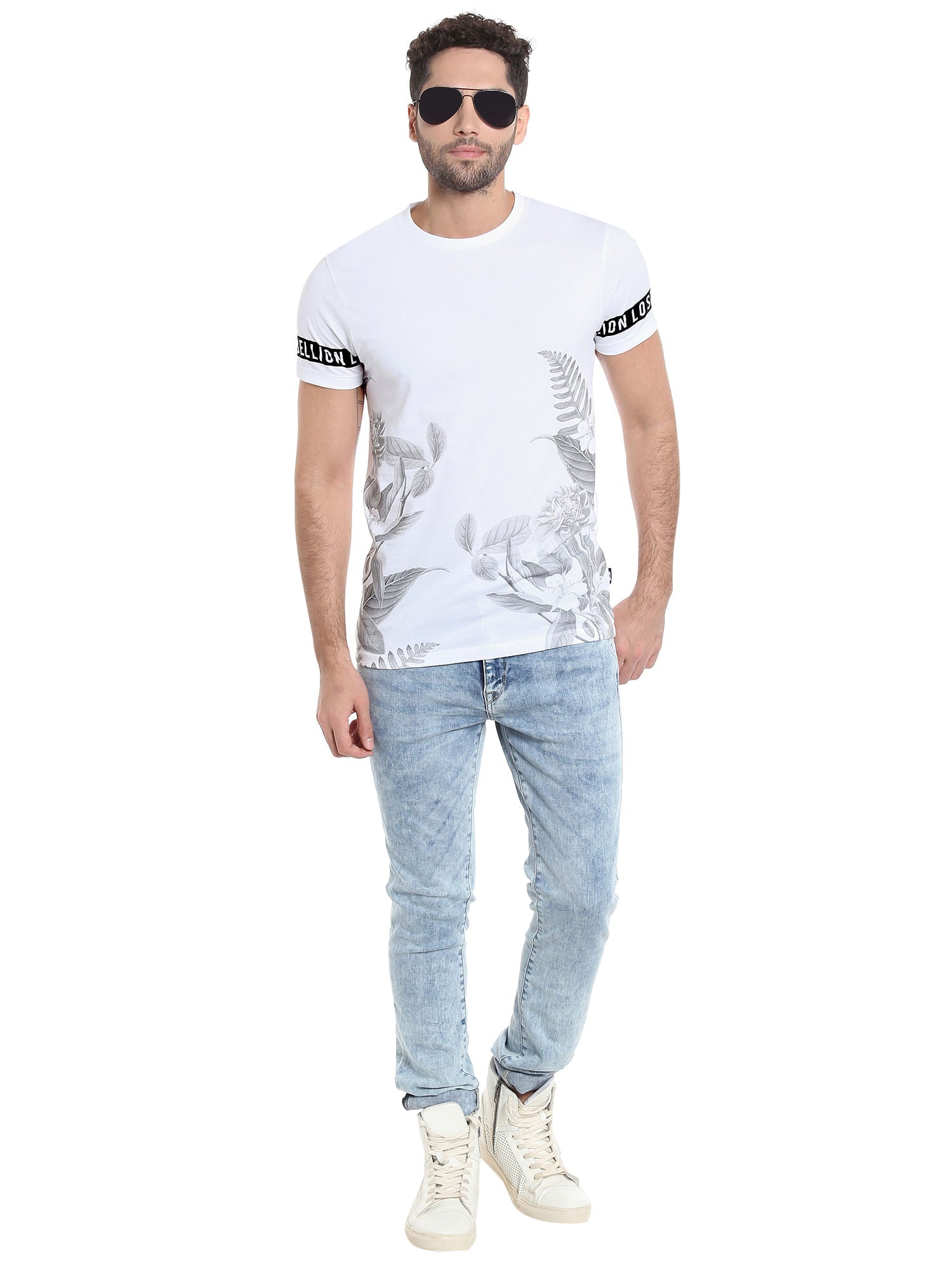 White Botanical Print Crew Neck T-Shirt
