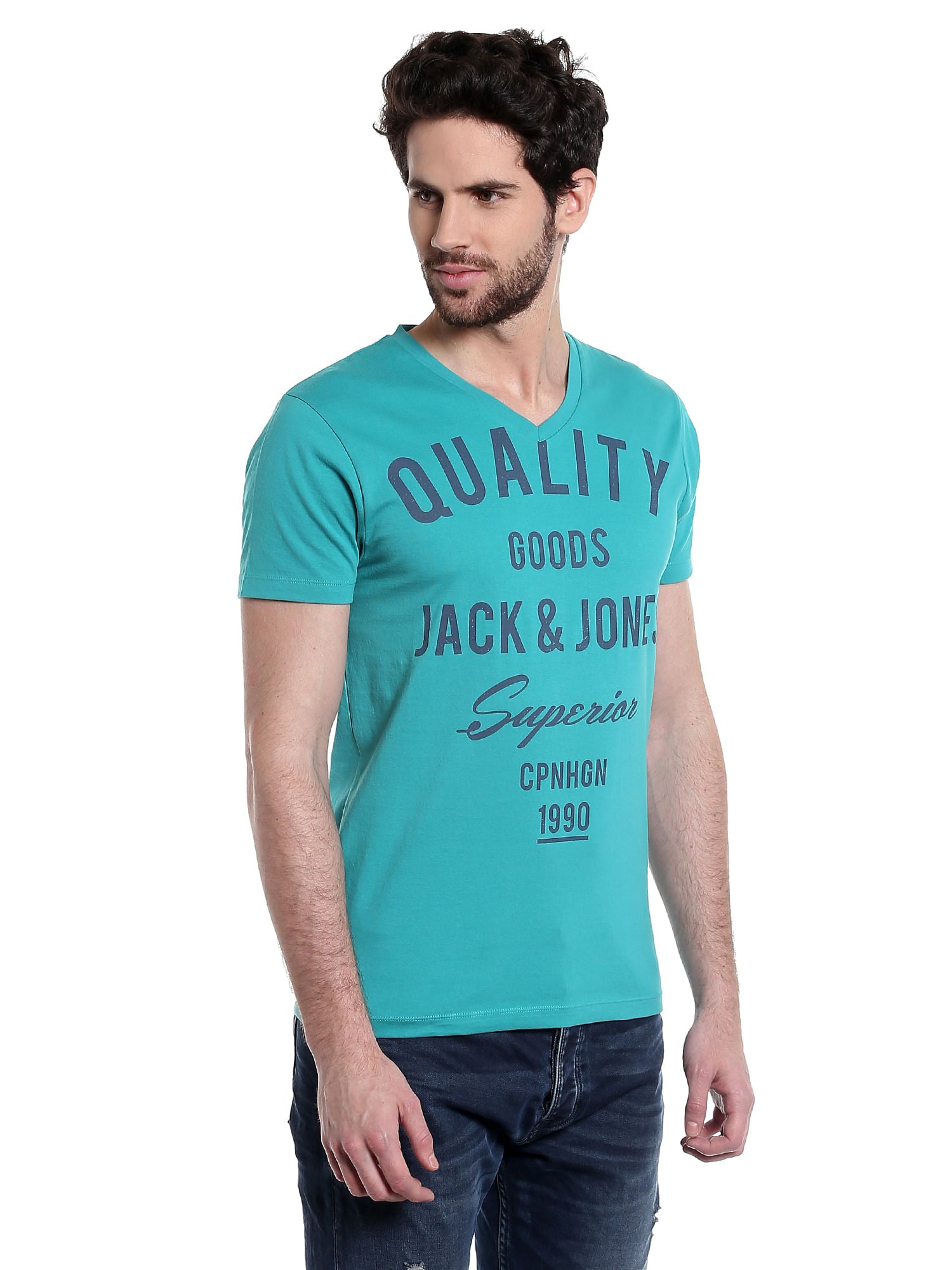 Turquoise Graphic Print V-Neck T-Shirt