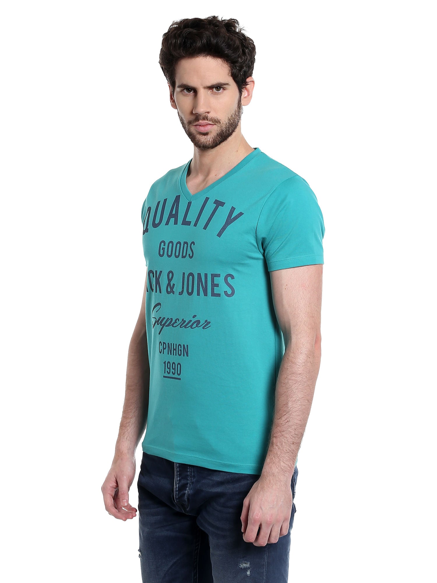 Turquoise Graphic Print V-Neck T-Shirt