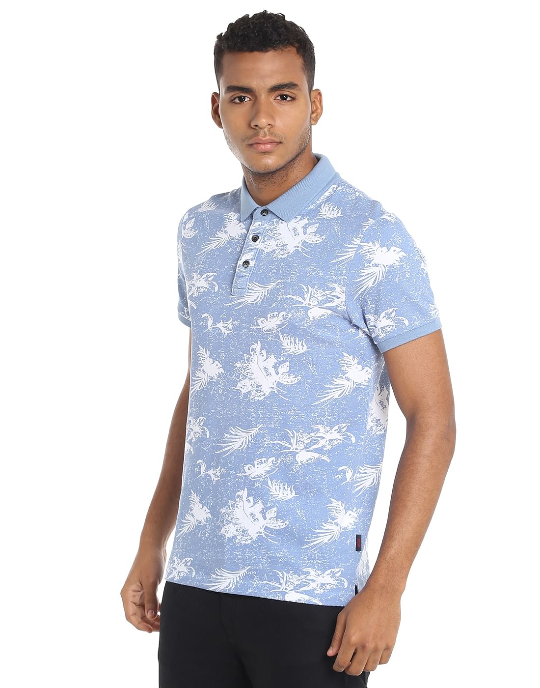 Powder Blue Printed Polo T-Shirt
