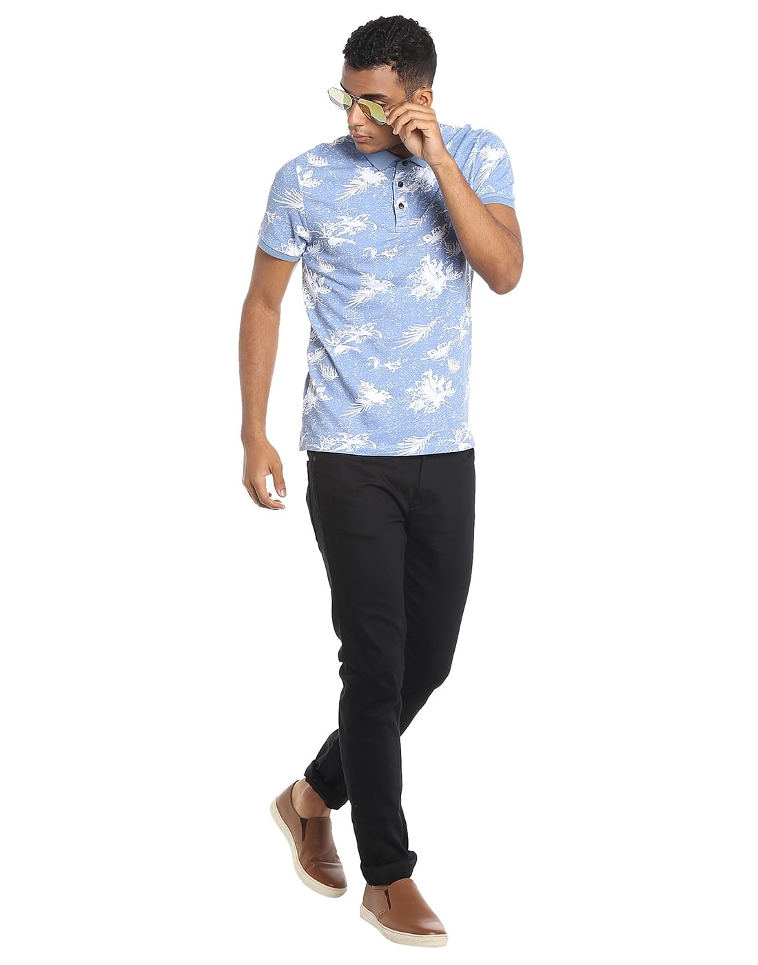 Powder Blue Printed Polo T-Shirt