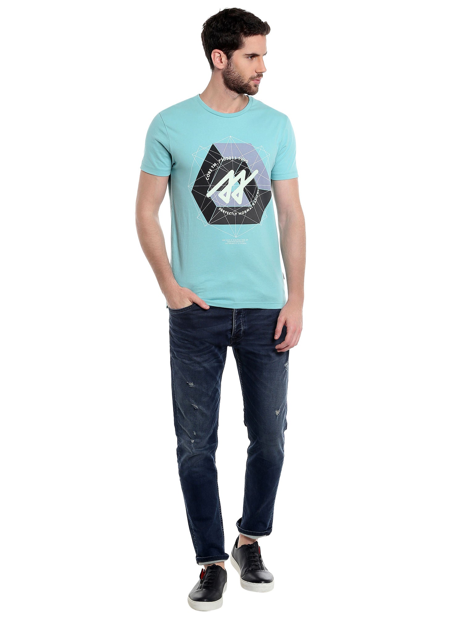 Blue Graphic Print Crew Neck T-Shirt